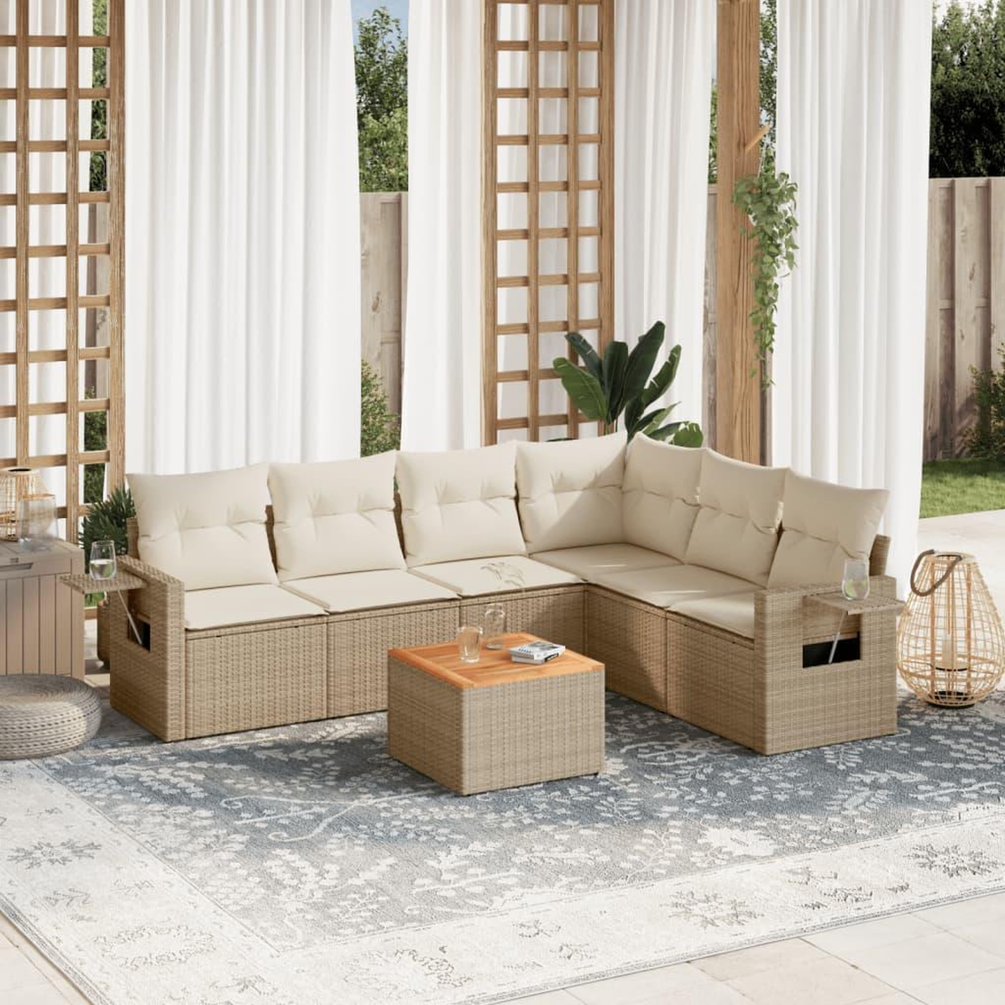 VIDAXL Salon de jardin avec coussins 7 pcs beige resine tressee