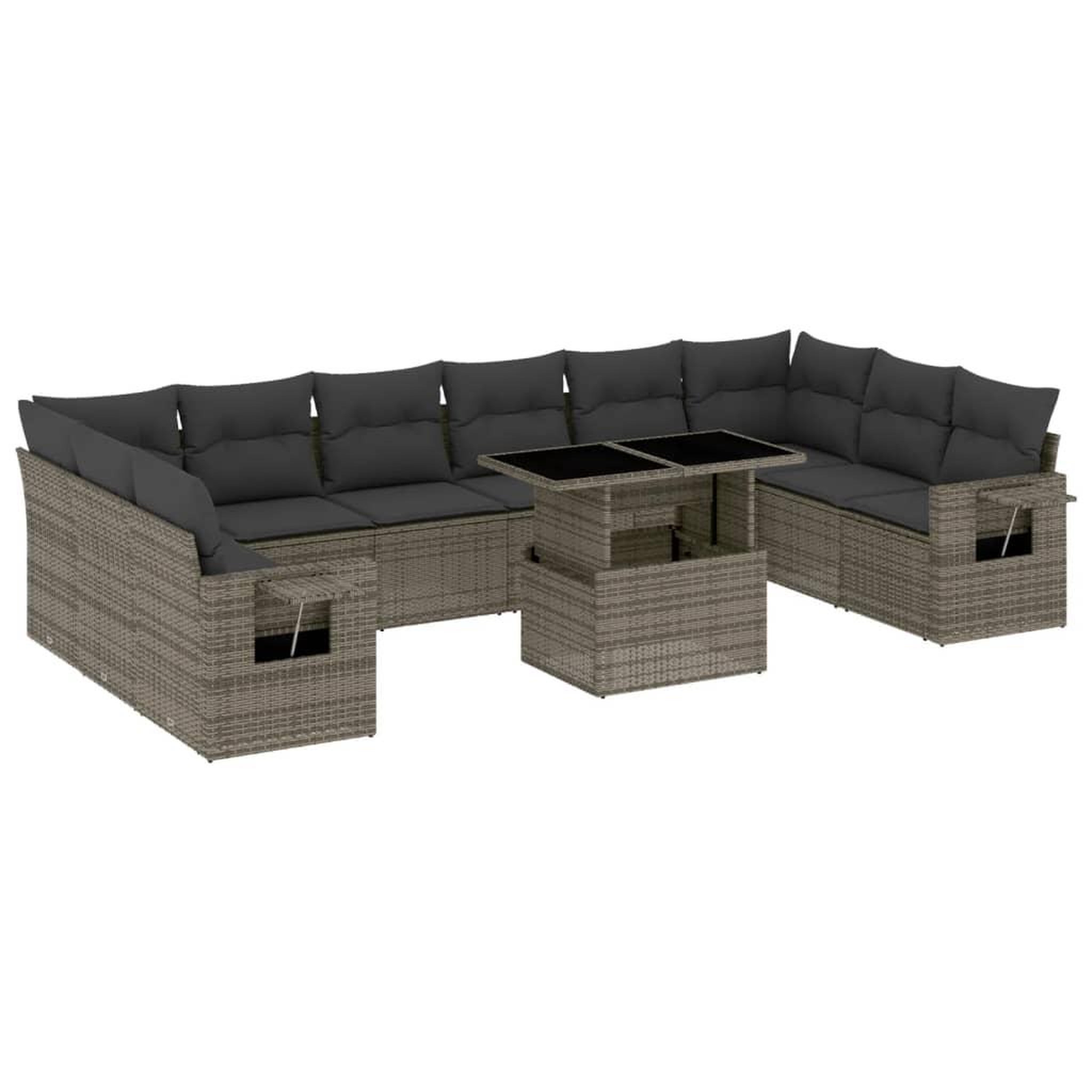 Voir la diapositive 2 : VIDAXL Salon de jardin 11 pcs avec coussins gris resine tressee