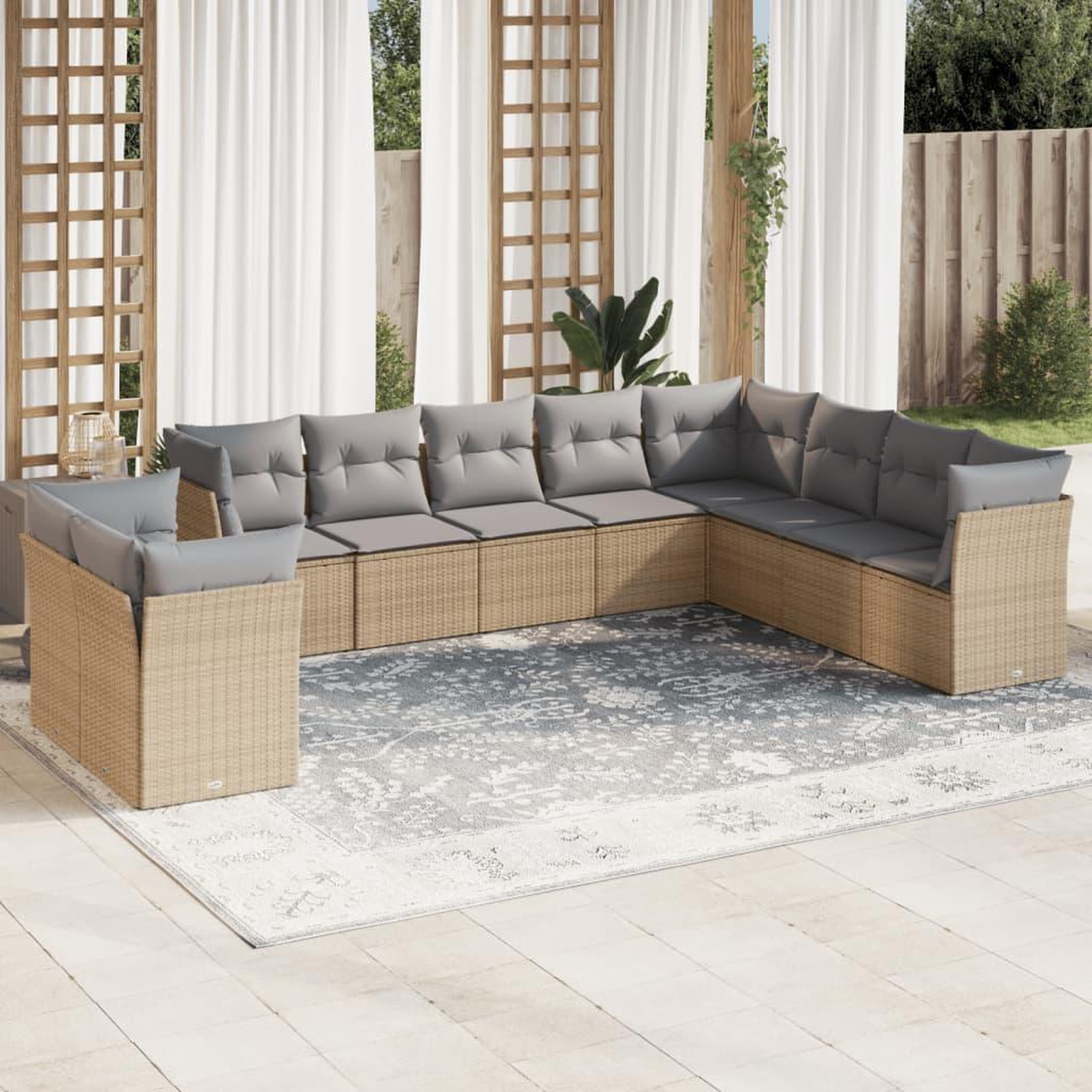 VIDAXL Salon de jardin avec coussins 10 pcs beige resine tressee