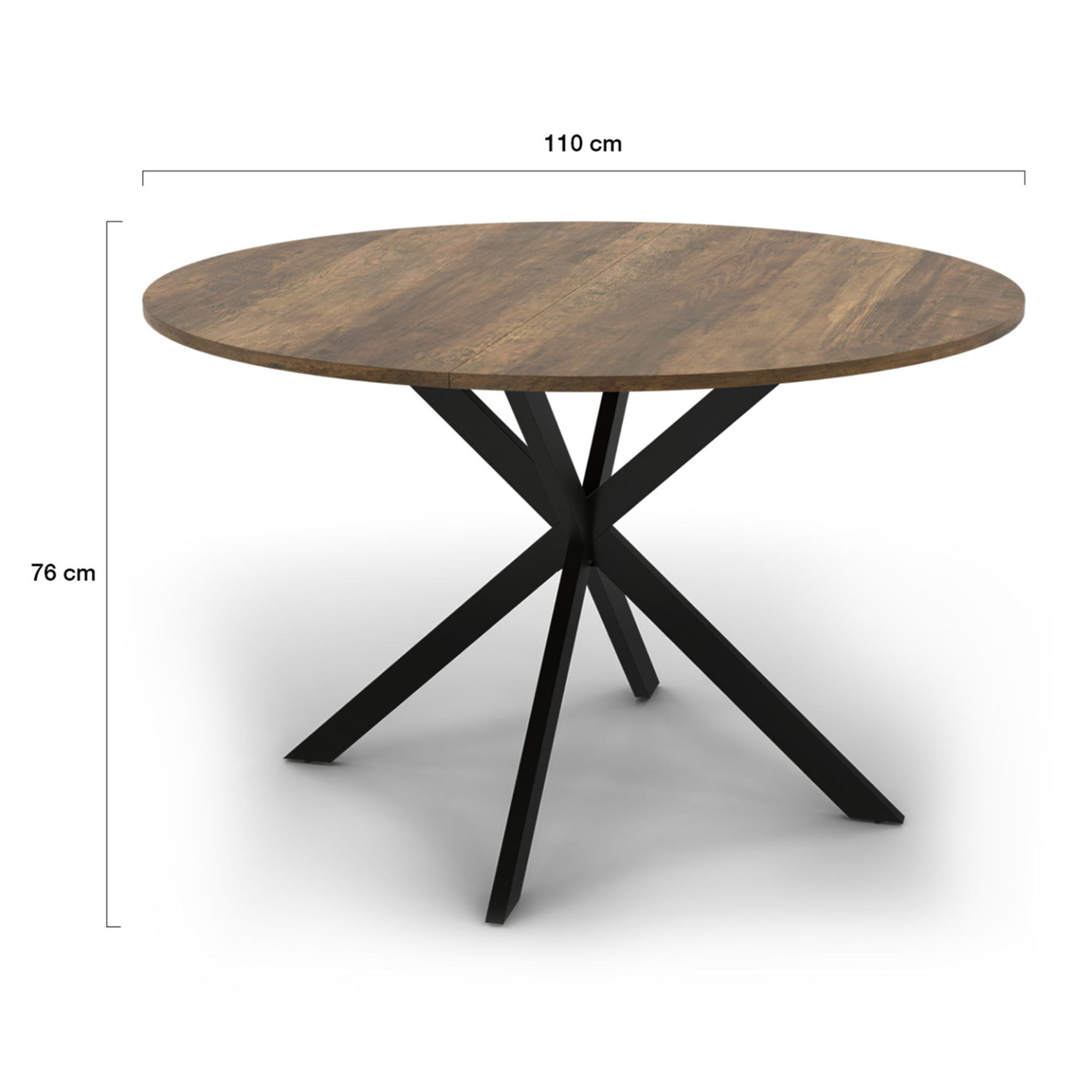 Voir la diapositive 4 : ID MARKET Table à manger ronde alix 6 personnes pied araignée noir et plateau bois foncé hawkins 110 cm