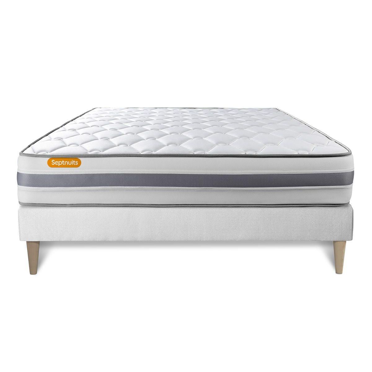 SEPTNUITS Matelas + sommier kit blanc Memo Spring Ressorts ensachés MAXI épaisseur