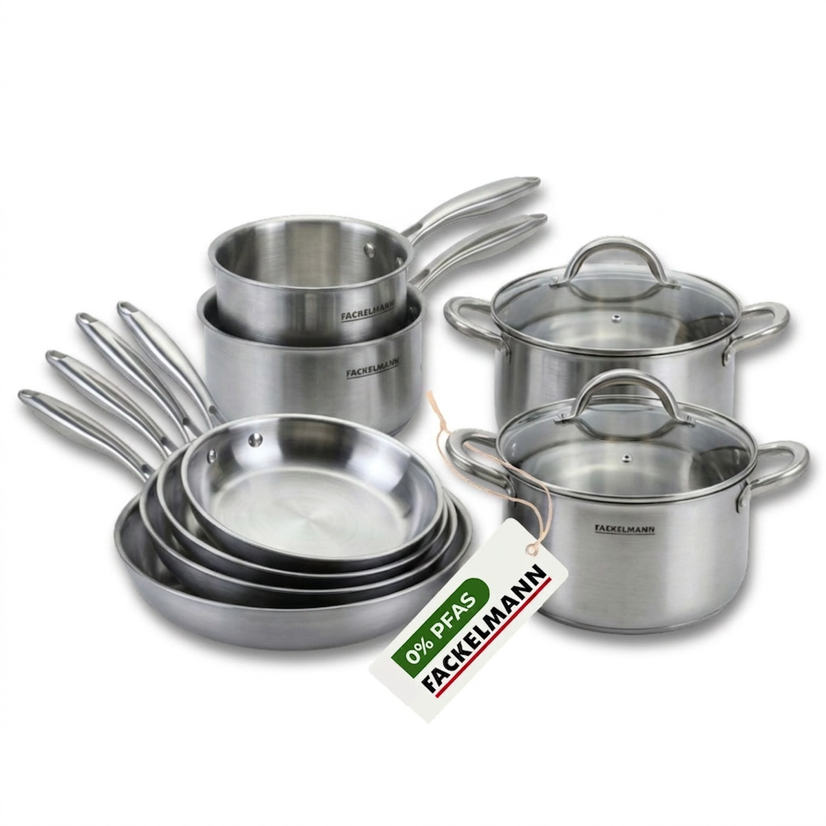 Fackelmann 4 poêles à Frire 20 24 26 et 28 cm, Casseroles 14 16 et 18 cm inox 18/10, Faitouts 20 et 24 cm inox 18/10 Triply Fackelmann Vita3
