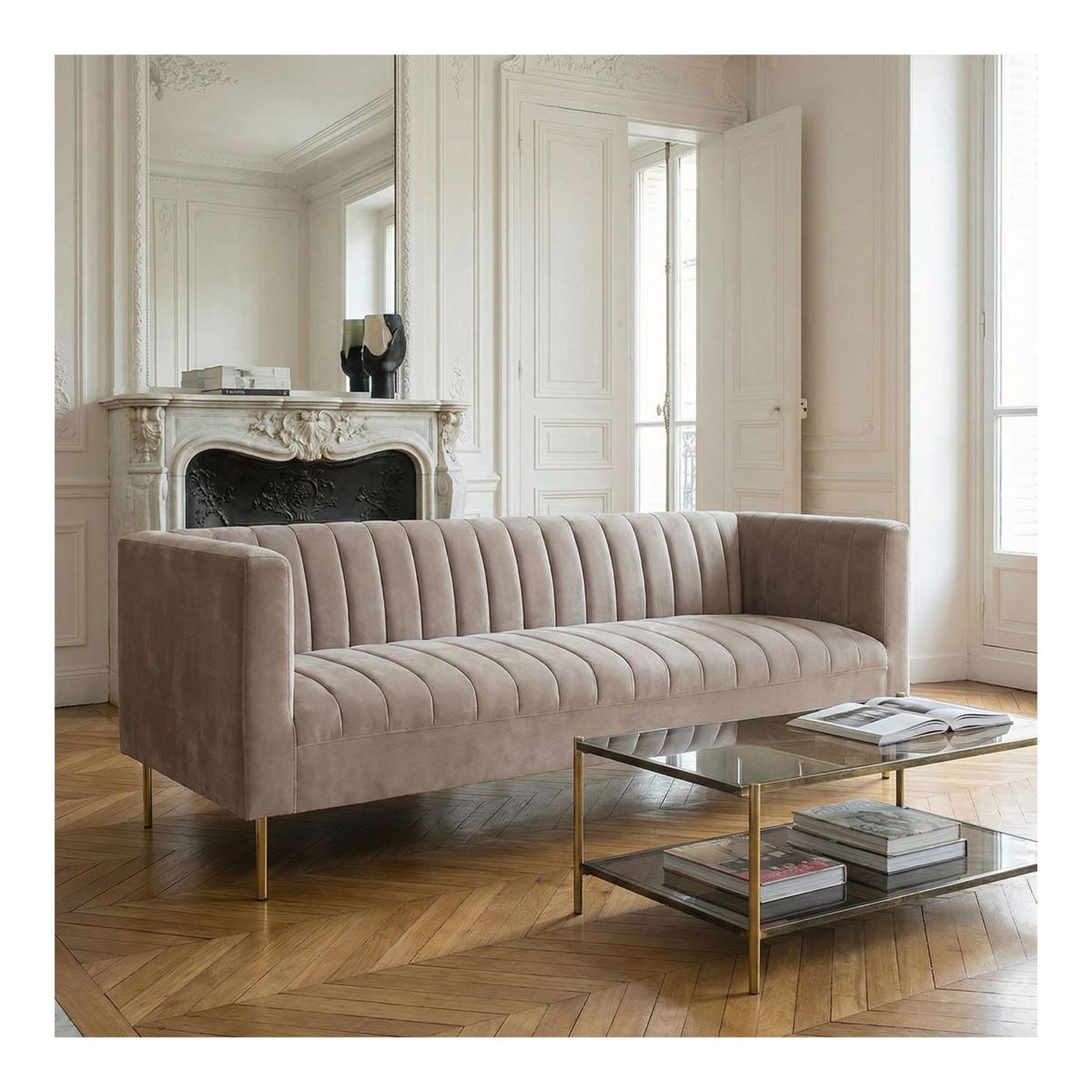 Voir la diapositive 5 : Paris Prix Canapé 3 places velours  taylor  179cm taupe