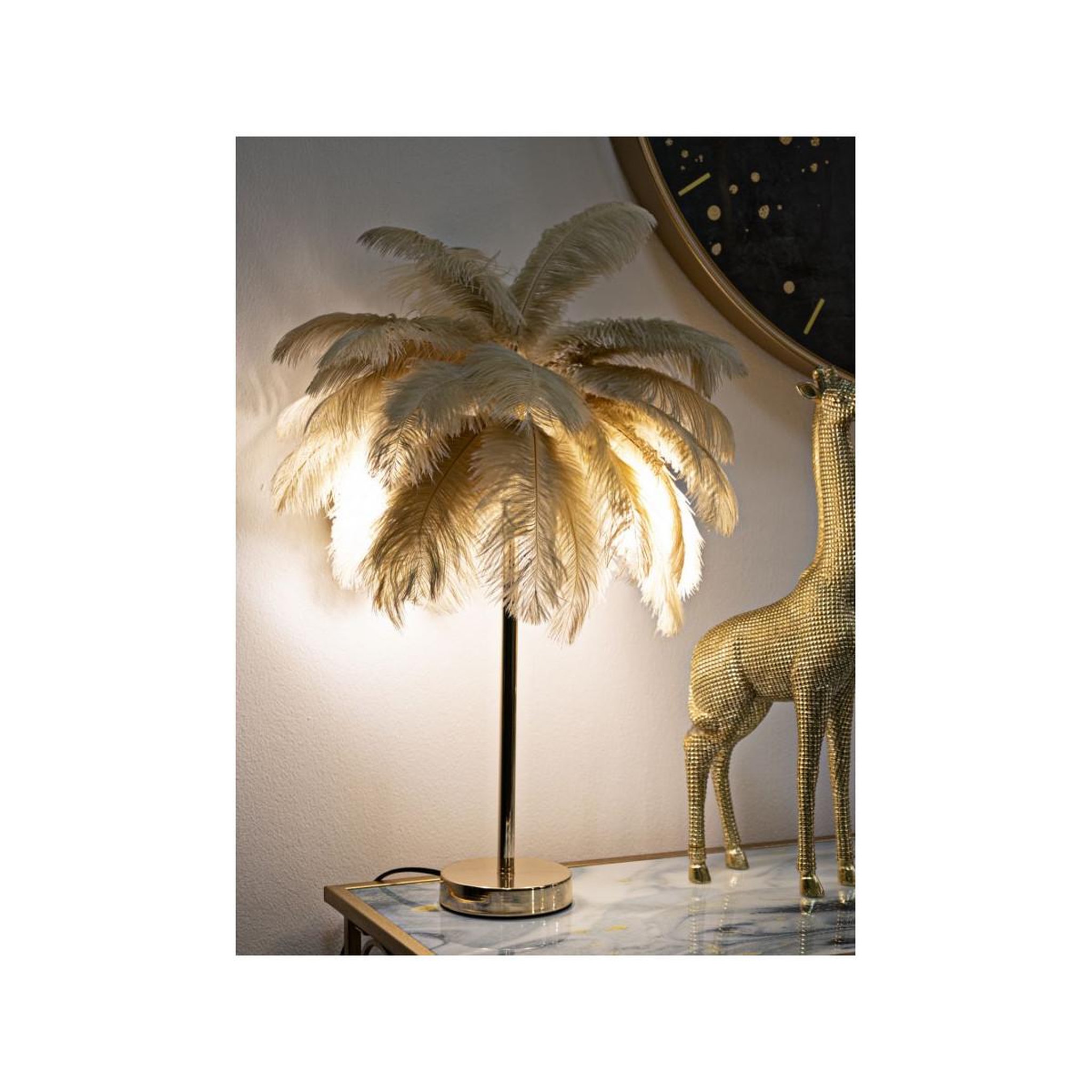 Voir la diapositive 5 : Paris Prix Lampe à poser imitation plume  palm  60cm or & camel