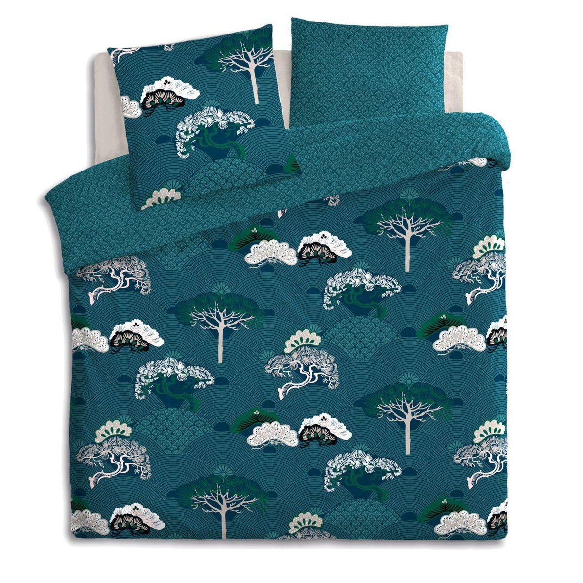 ATMOSPHERA Parure de Lit imprimé Atsuko en 240 x 220 - Bleu