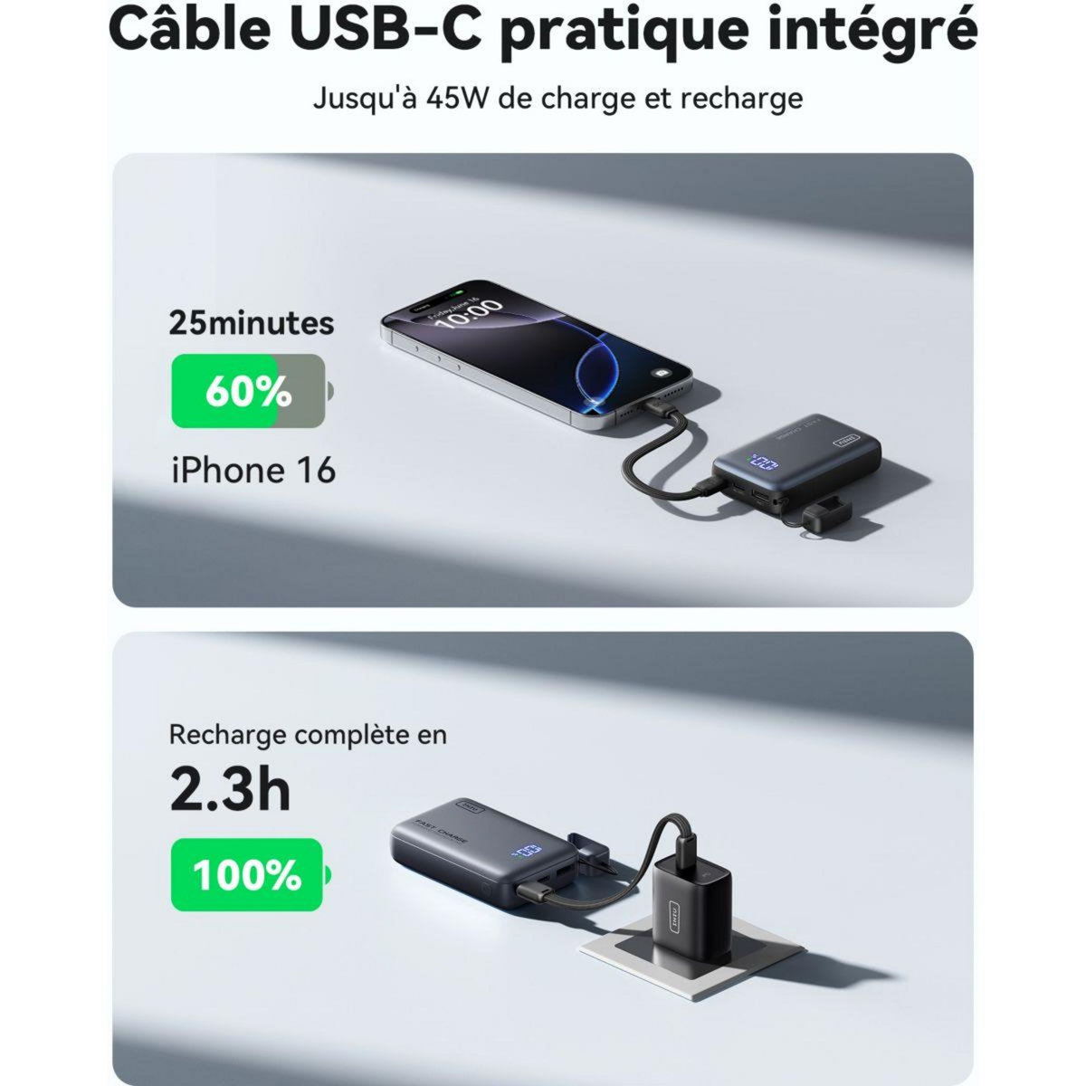 INIU Batterie externe 10 000 mAh Pocket Pro S