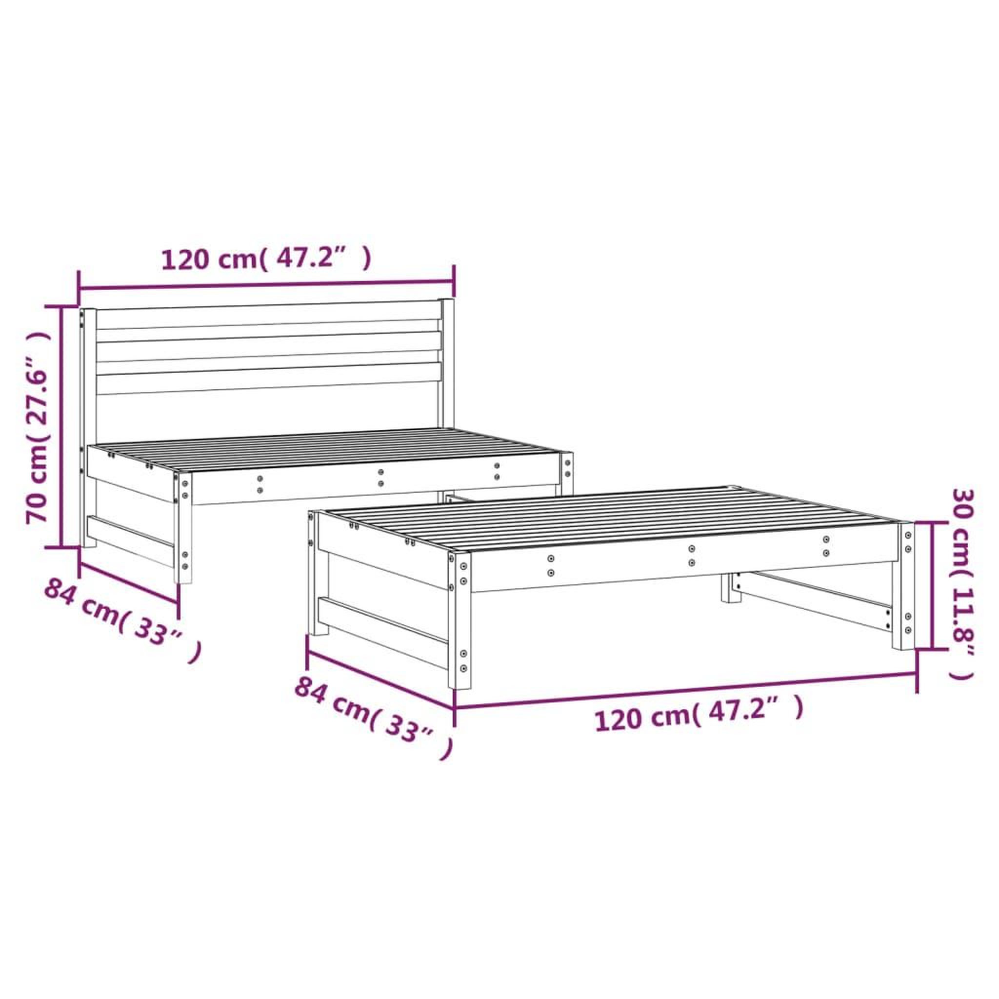 Voir la diapositive 6 : VIDAXL Salon de jardin 2 pcs bois de pin impregne