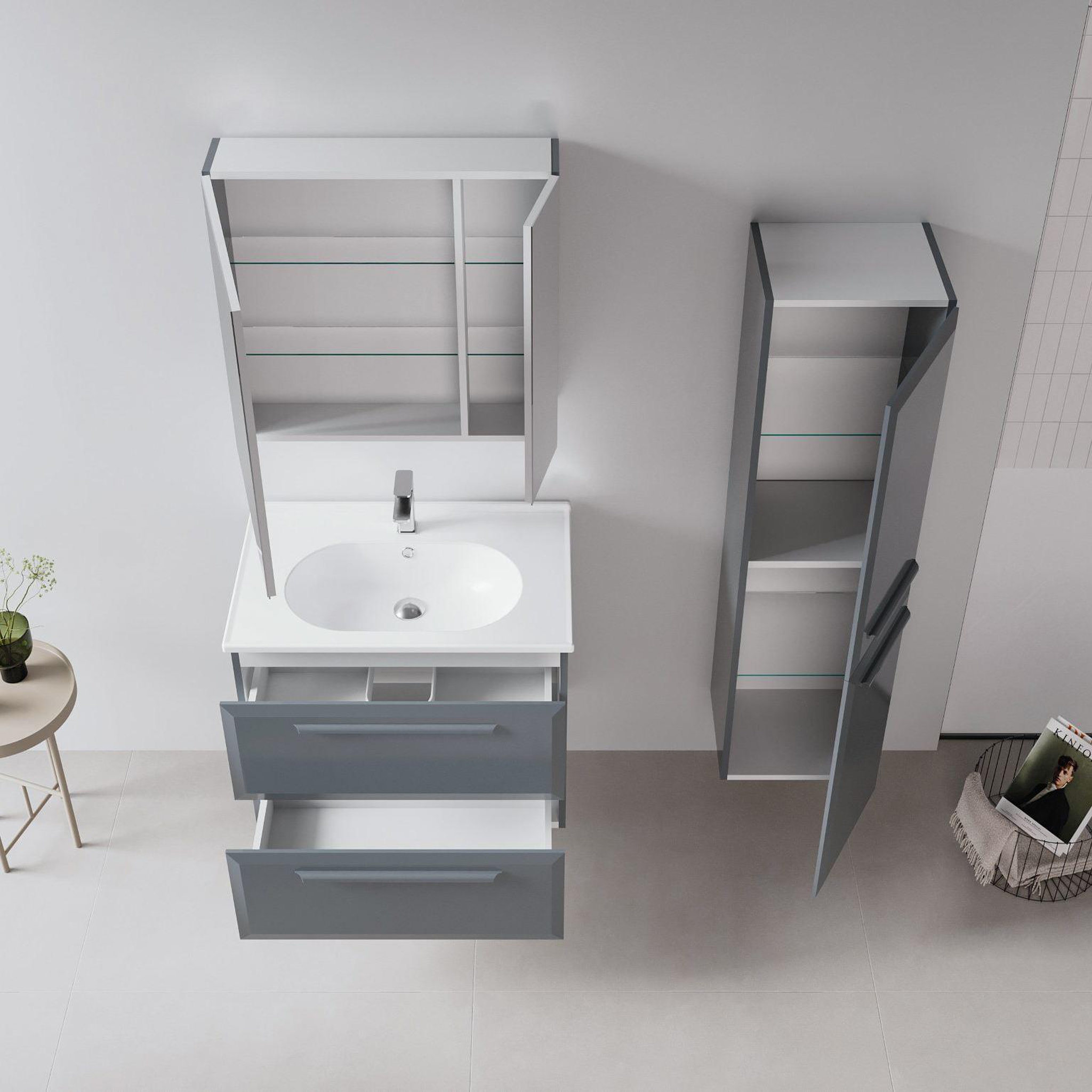 Voir la diapositive 3 : Habitat et Jardin Meuble Salle de Bain avec Miroir  Nuvola 80 v2  - 75 x 16 x 66 cm - Anthracite