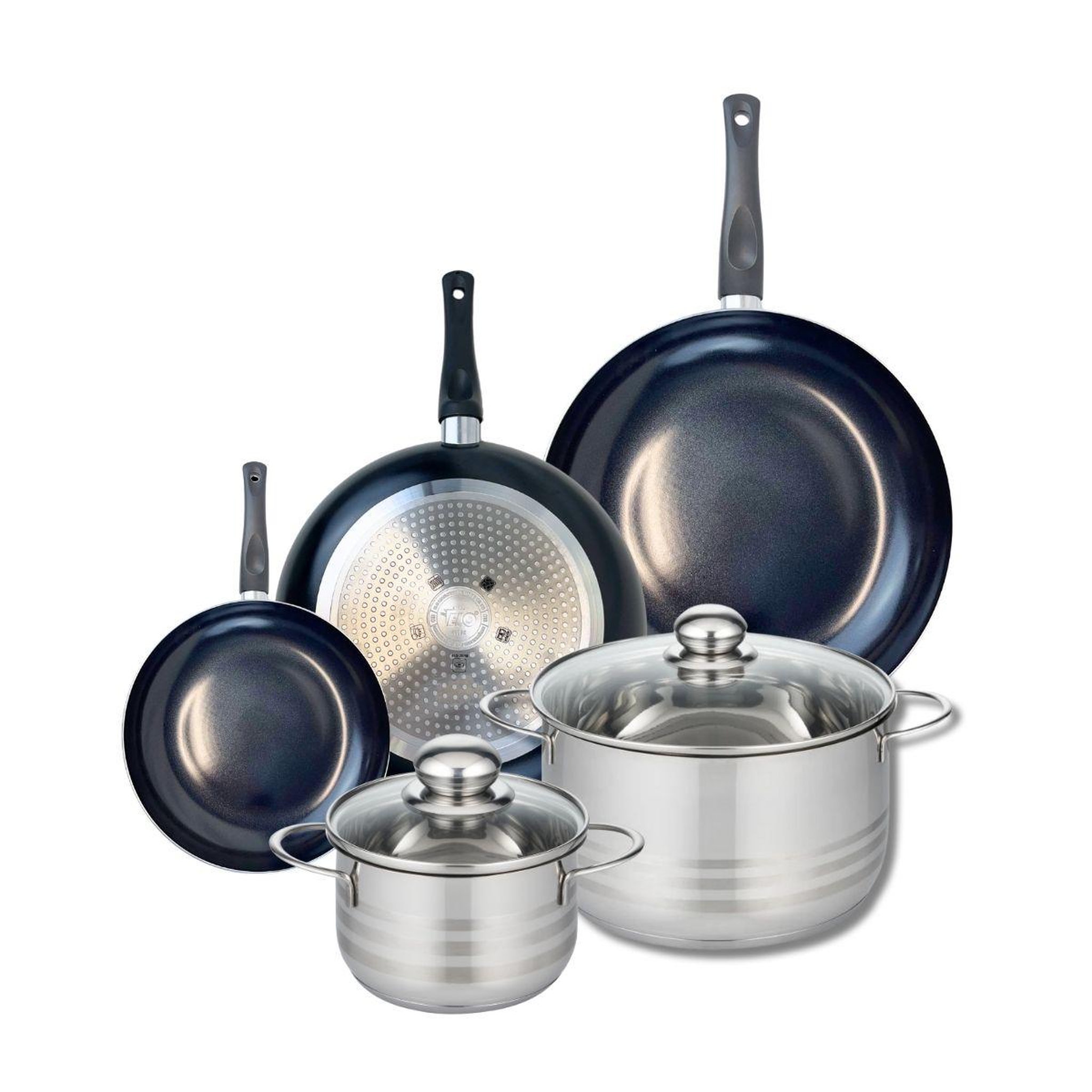 ELO Ensemble de 3 poêles de cuisson 20, 28 et 32 cm et 2 faitouts 16 et 24 cm elo prima brillant