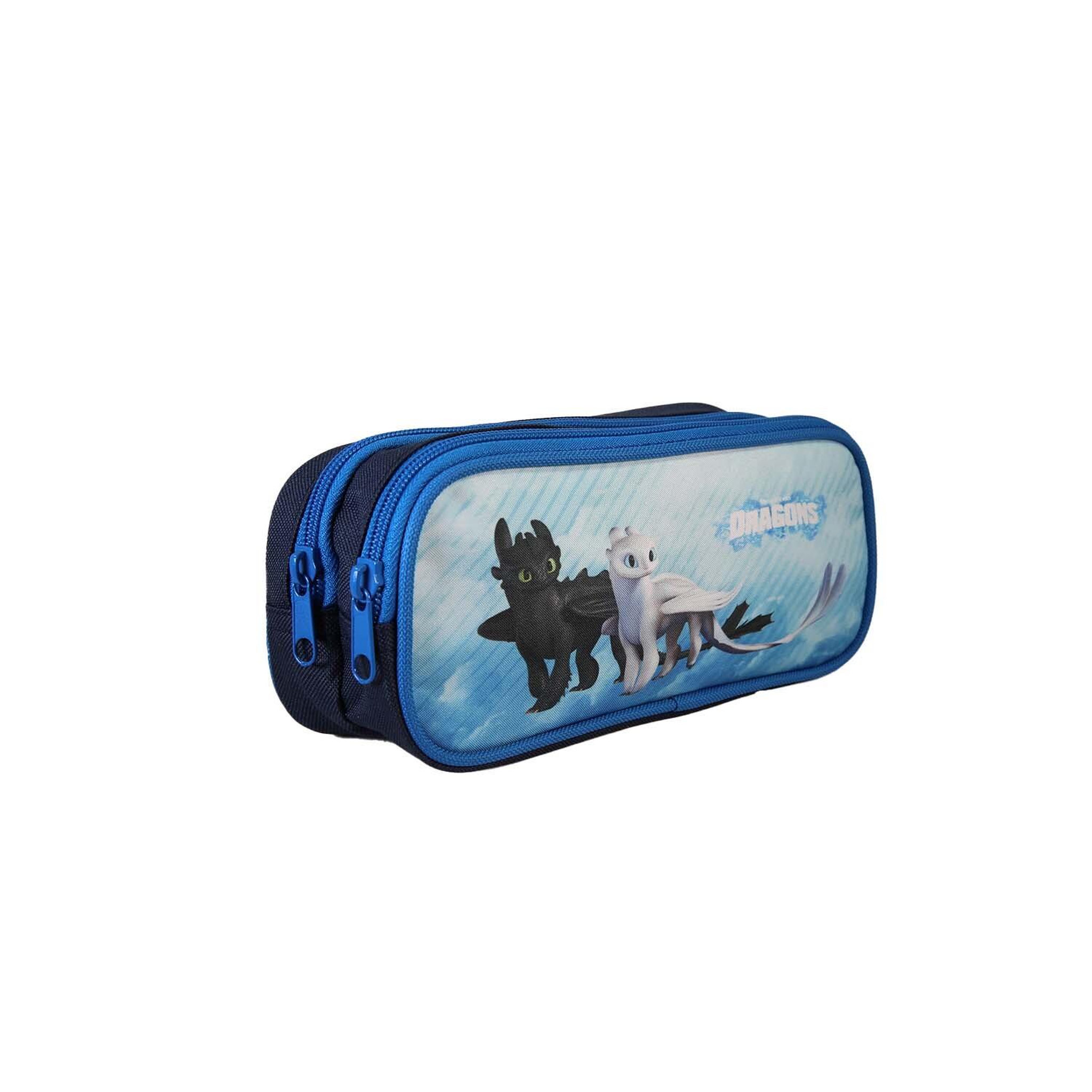 Voir la diapositive 2 : Bagtrotter Dragons - Trousse rectangulaire - Bleu - Garçon - 2 compartiments