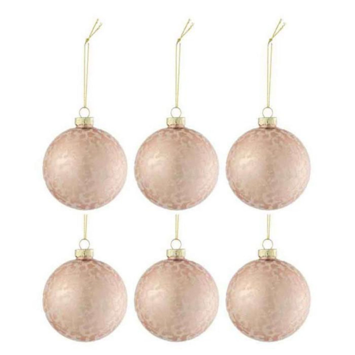 Paris Prix Lot de 6 Boules de Noël  Givré Mat  8cm Rose Clair