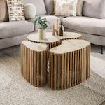 LISA DESIGN Jade - lot de 3 tables basses gigognes effet travertin - pieds en bois massif de manguier - 90, 70 et 50 cm. Coloris disponibles : Marron