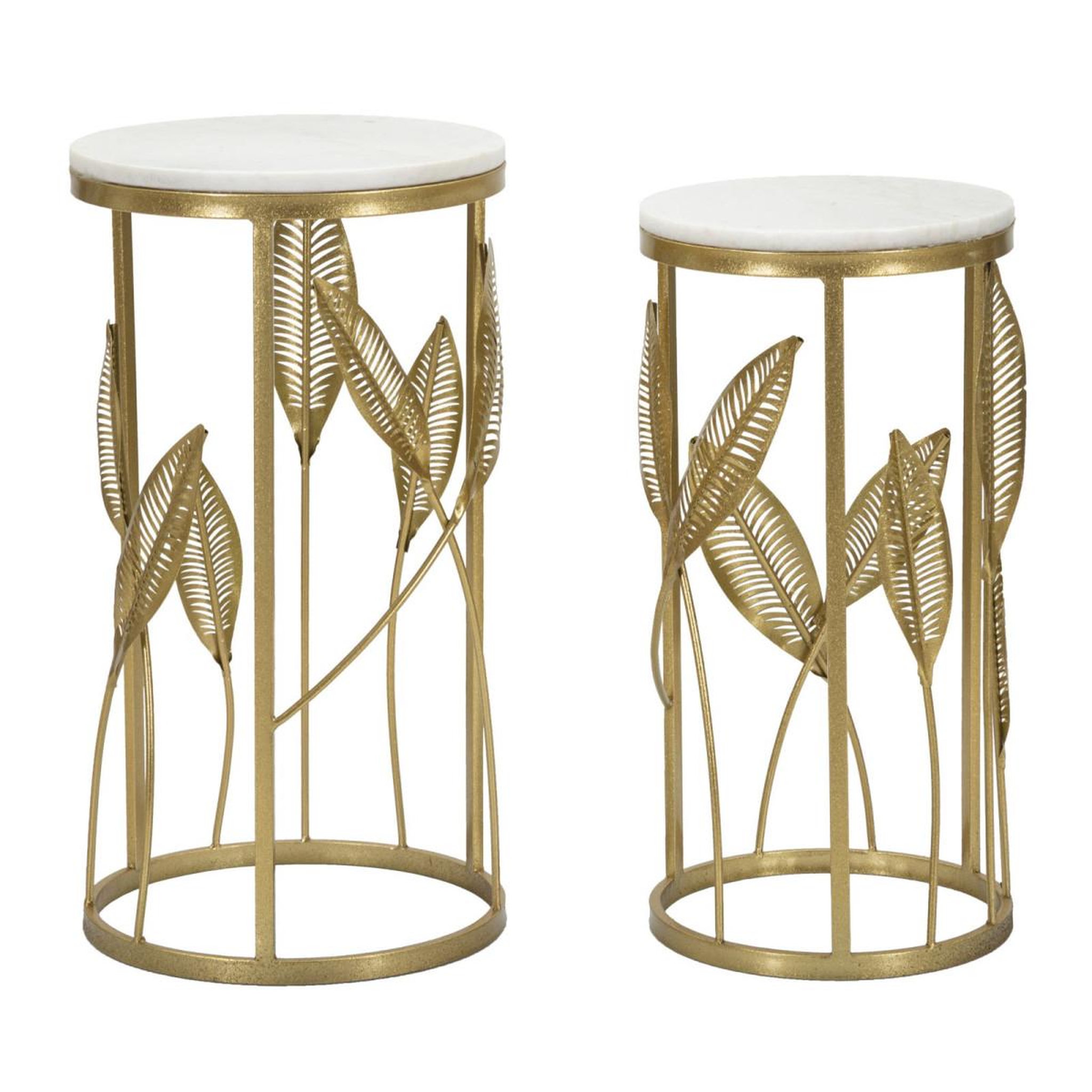 Paris Prix Lot de 2 tables d'appoint effet marbre  leaf  65cm or