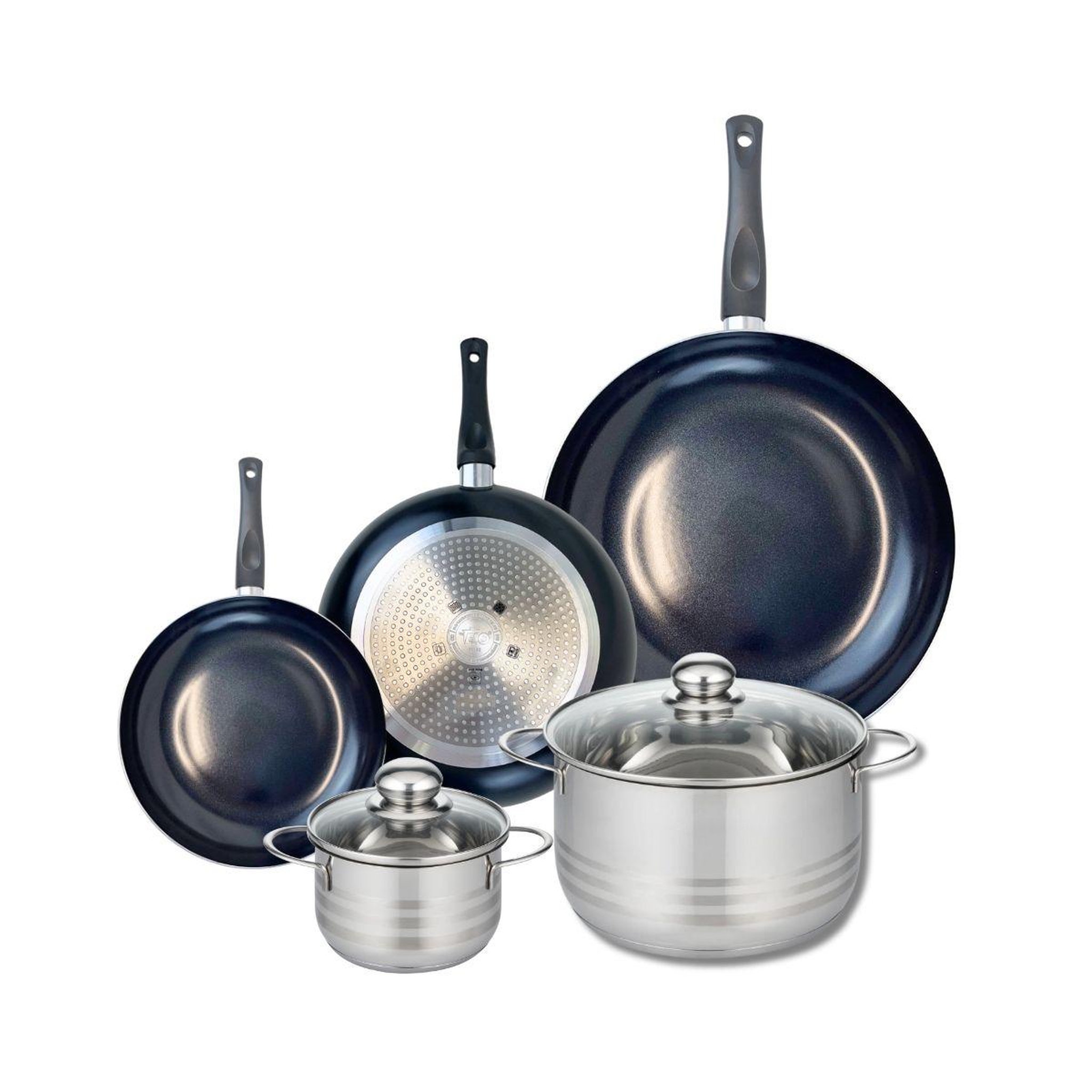 ELO Ensemble de 3 poêles de cuisson 20, 24 et 32 cm et 2 faitouts 14 et 24 cm elo prima brillant