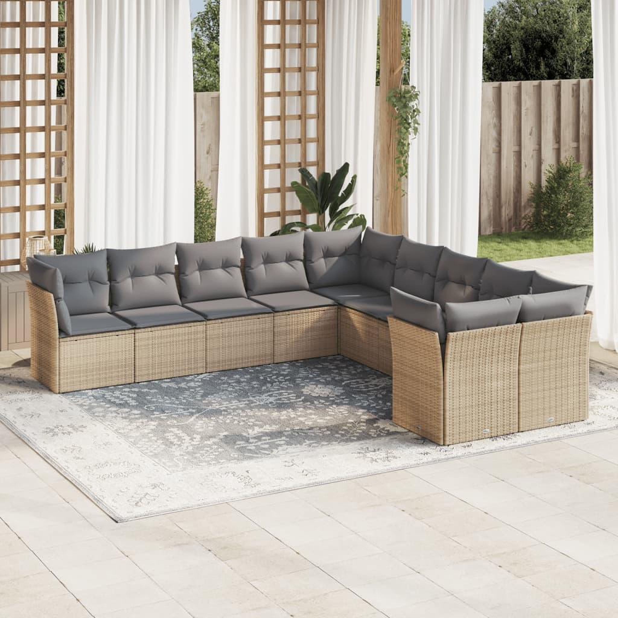 VIDAXL Salon de jardin avec coussins 10 pcs beige resine tressee