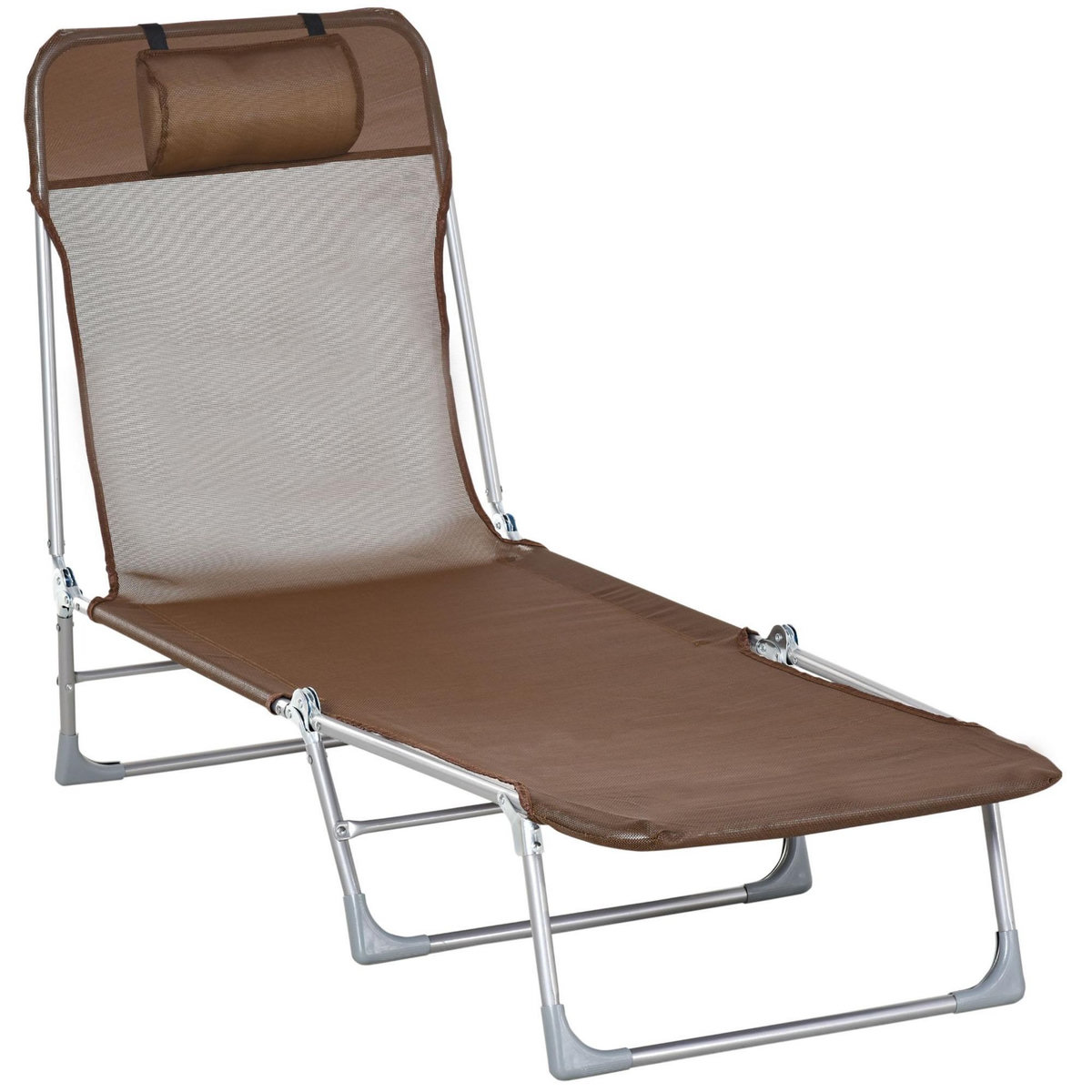 OUTSUNNY Bain de soleil transat pliable dossier réglable 5 positions acier teslin marron