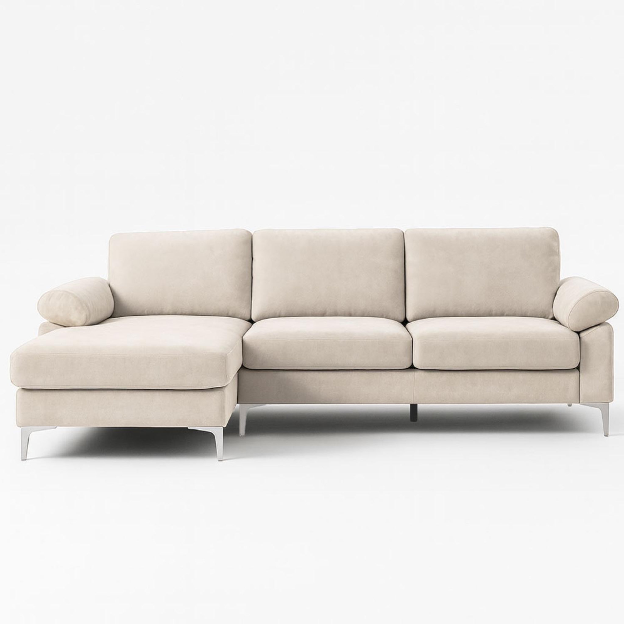 CONCEPT USINE Canapé d'angle gauche 4-5 places en velours beige galway