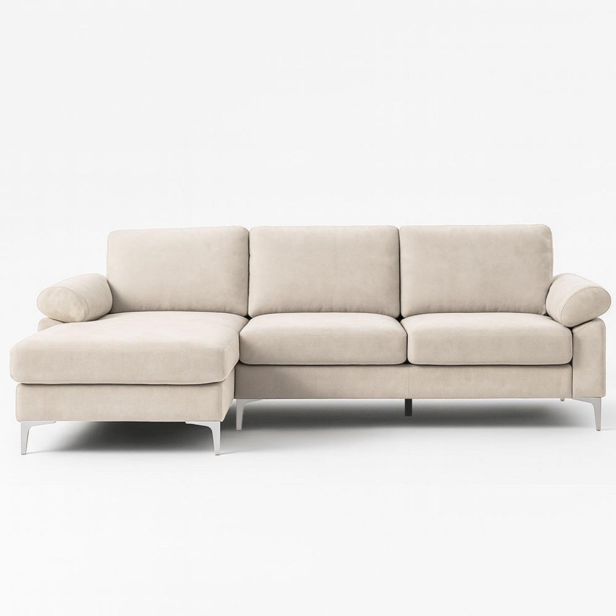 CONCEPT USINE Canapé d'angle gauche 4-5 places en velours beige GALWAY