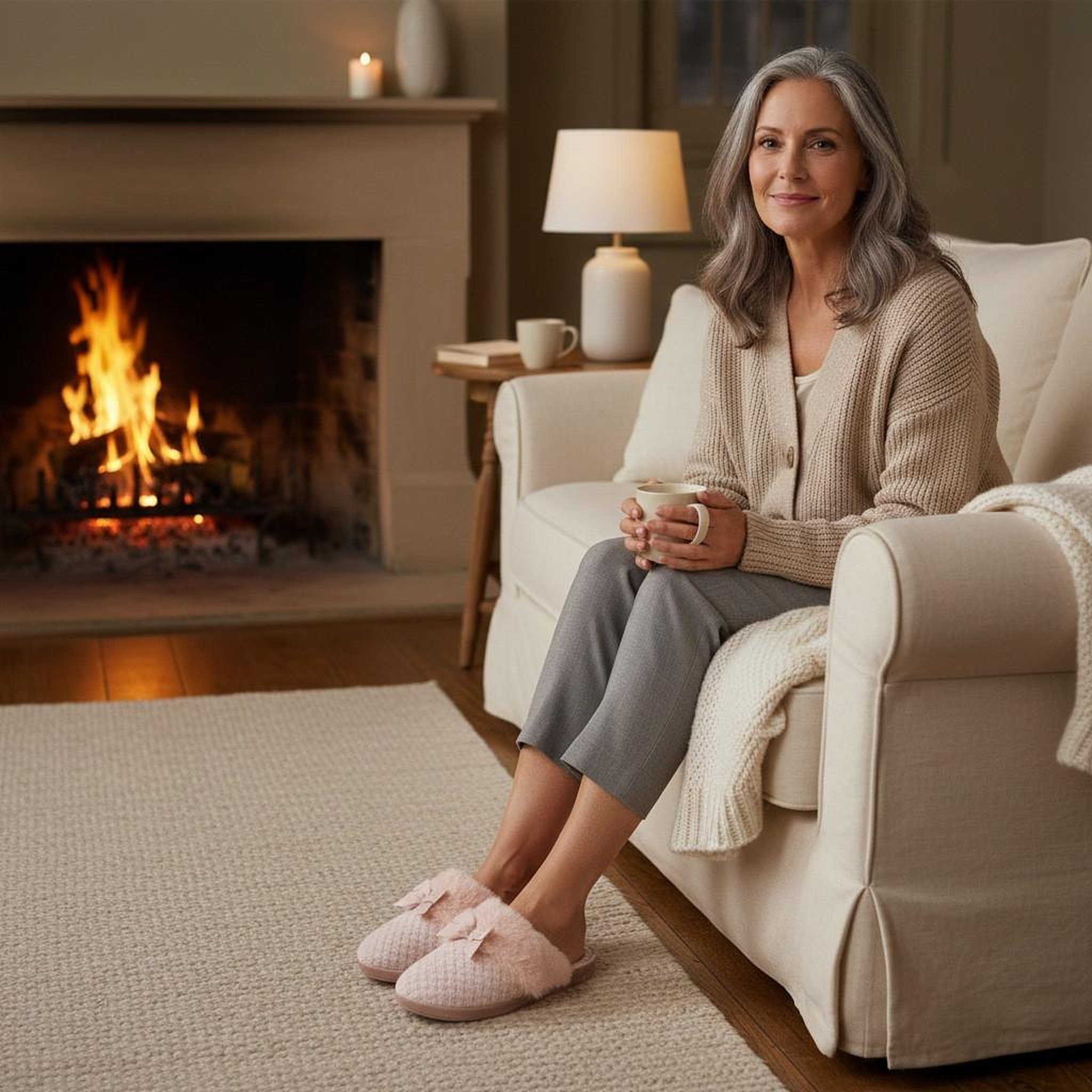Voir la diapositive 5 : OZABI OZABI Mules Femme, Tricot Fil Lurex, Encolure Fausse Fourrure et Nœud