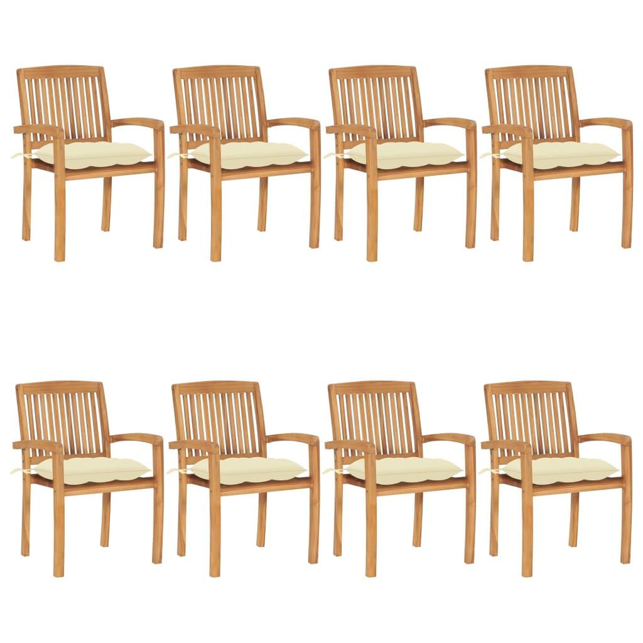 VIDAXL Chaises de jardin empilables avec coussins lot de 8 Teck solide