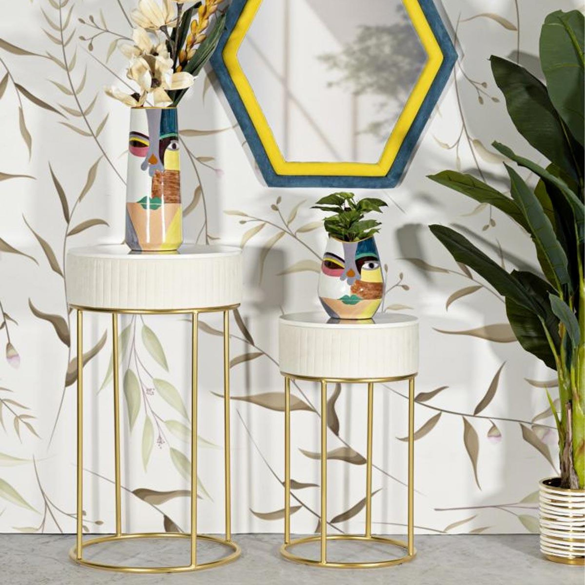 Voir la diapositive 6 : Paris Prix Lot de 2 tables d'appoint ronde  wedding  90cm crème