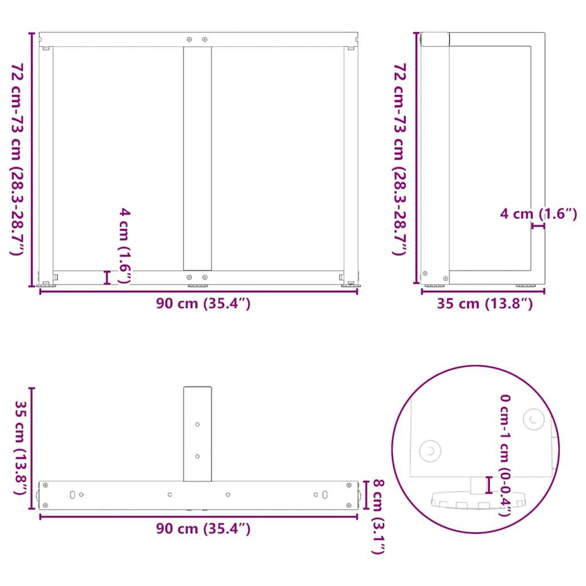 Voir la diapositive 6 : VIDAXL Pieds de table a manger forme de T 2 pcs blanc 90x35x(72-73) cm