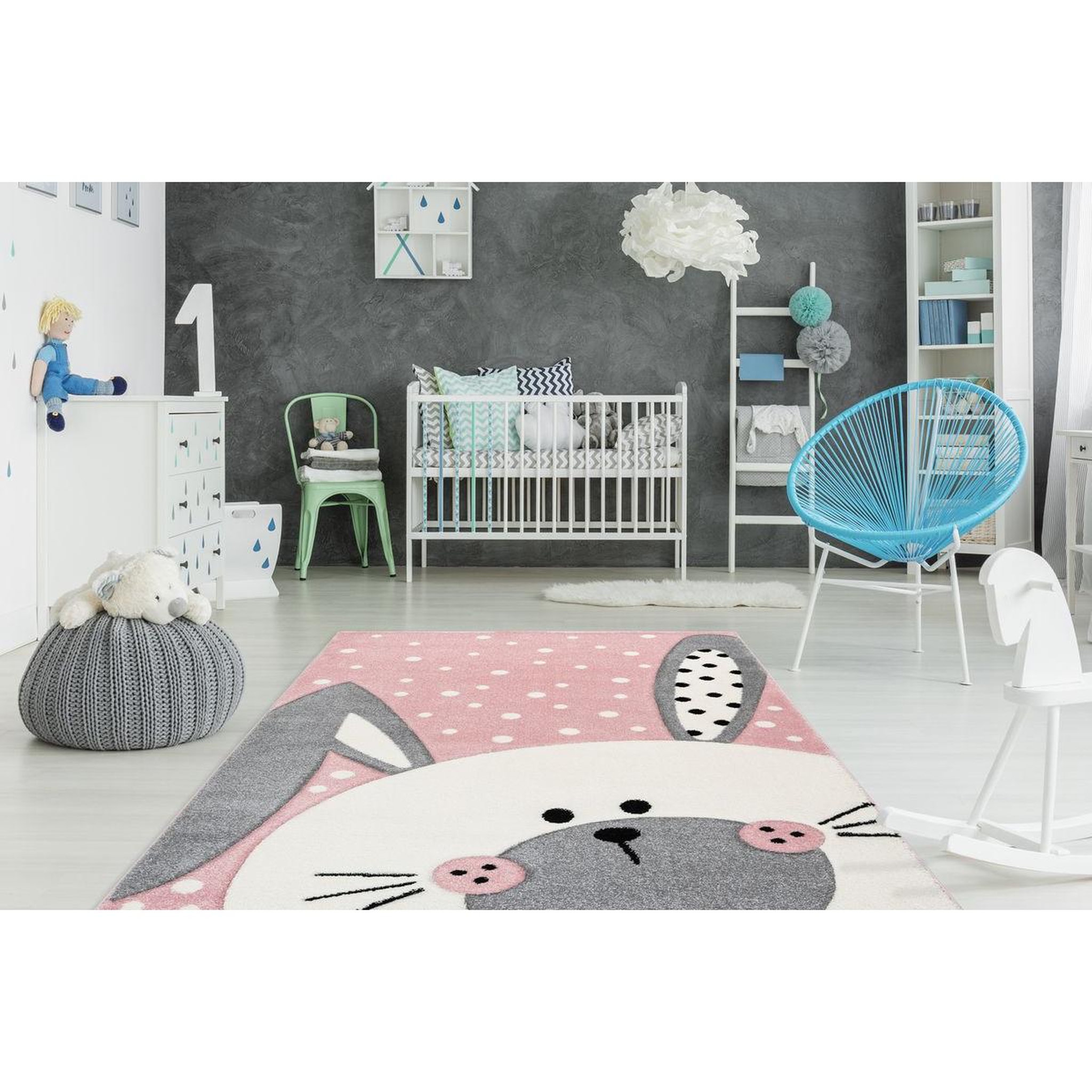 Voir la diapositive 2 : Paris Prix Tapis de Chambre Enfant Lapin  Caiguna  Rose