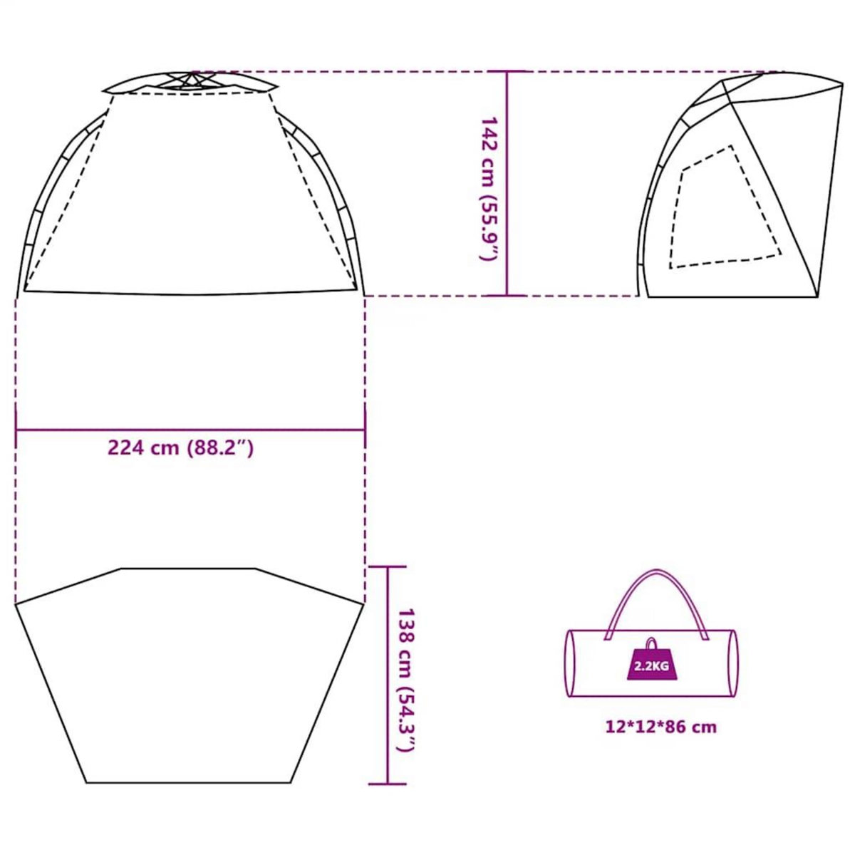 VIDAXL Tente de plage 2 personnes gris liberation rapide impermeable