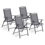 ID MARKET Lot de 4 chaises de jardin pliantes avec accoudoirs ALGHERO métal et textilène gris anthracite