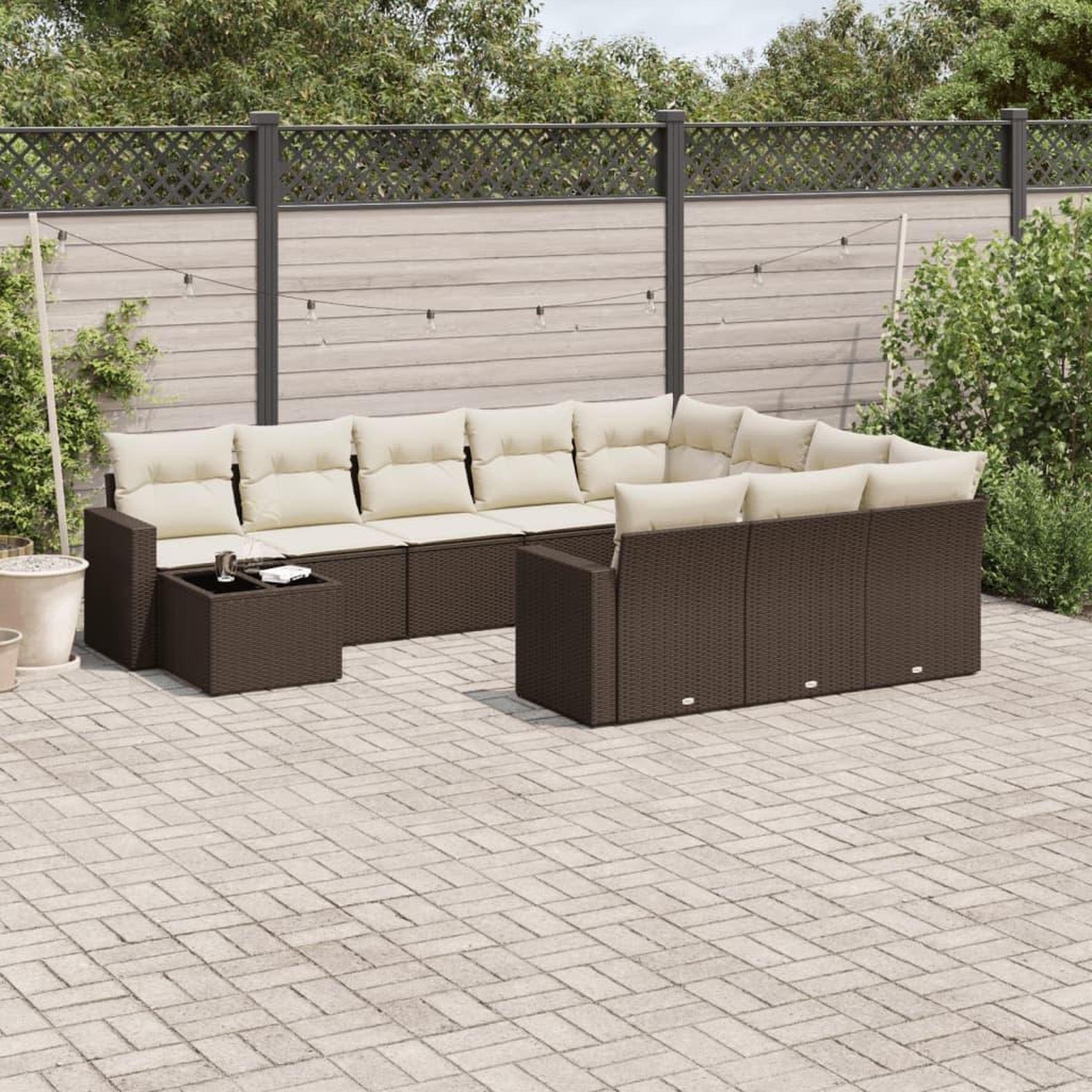 VIDAXL Salon de jardin et coussins 11 pcs marron resine tressee