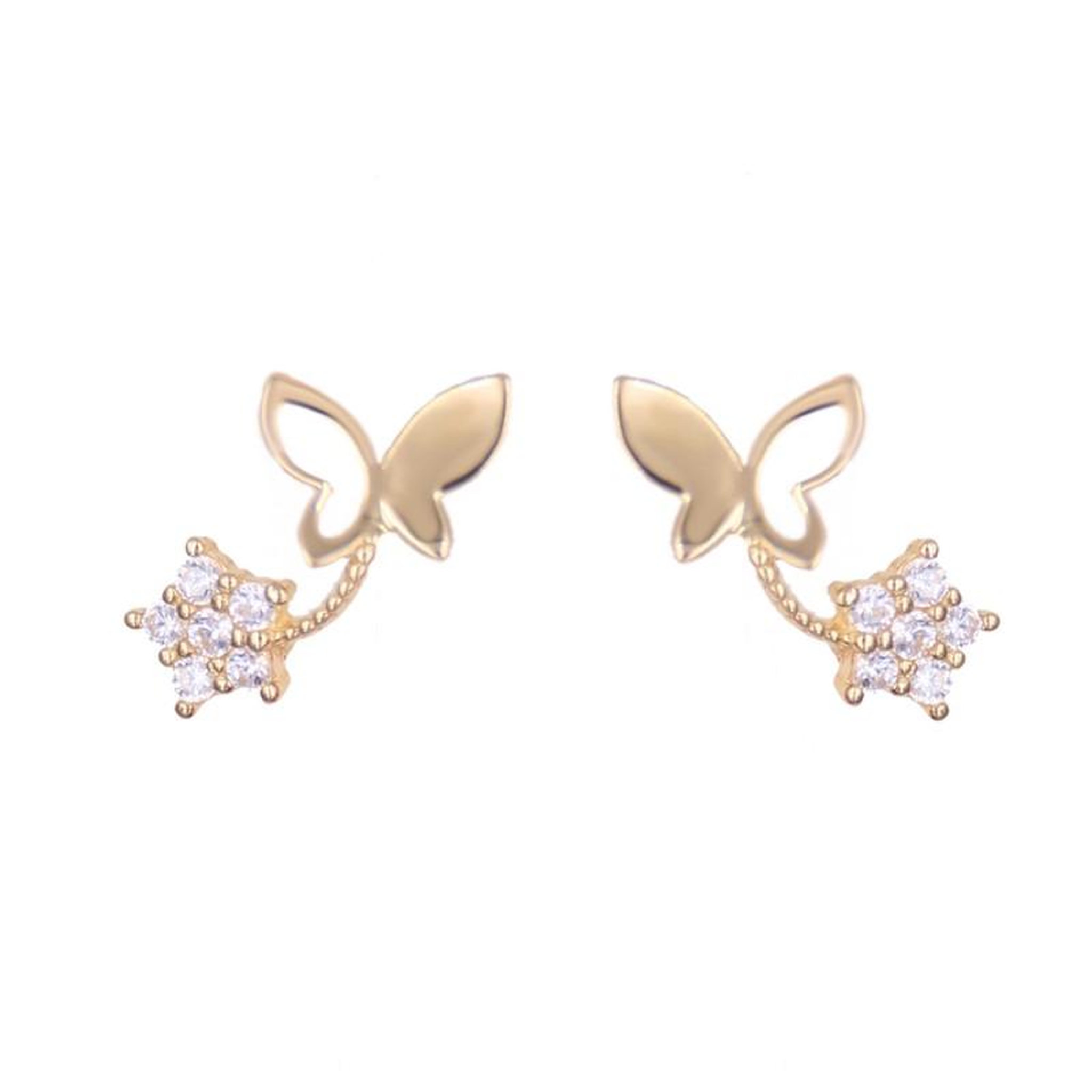 Voir la diapositive 1 : L'ATELIER D'AZUR Boucles d'Oreilles Papillons - Or Jaune et Zirconiums - Femme ou Enfant