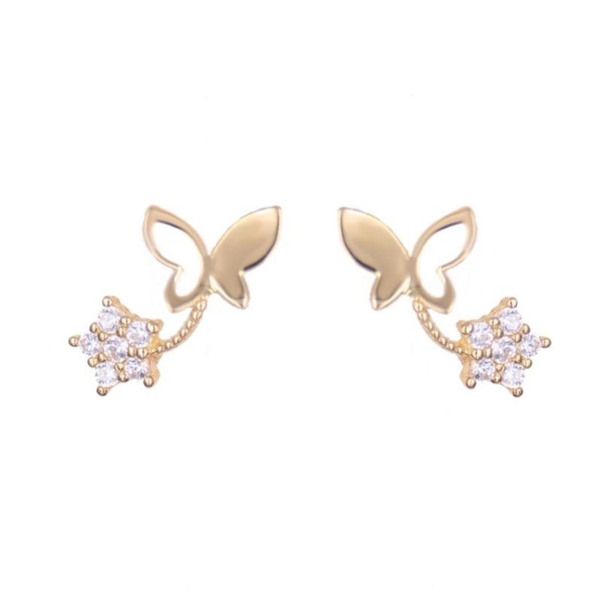 L'ATELIER D'AZUR Boucles d'Oreilles Papillons - Or Jaune et Zirconiums - Femme ou Enfant