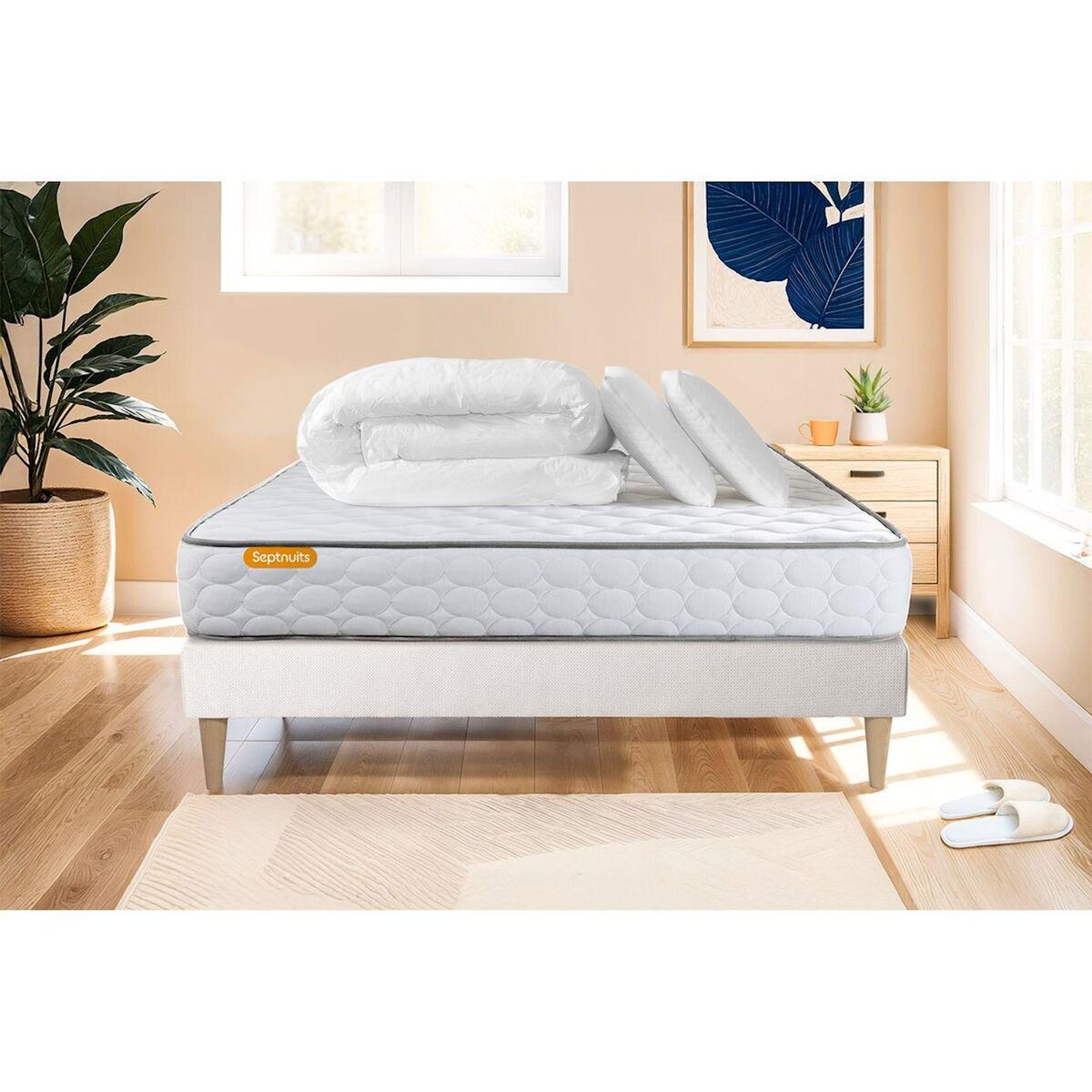 SEPTNUITS Pack matelas Memo + sommier + 2 oreillers mémoire de forme