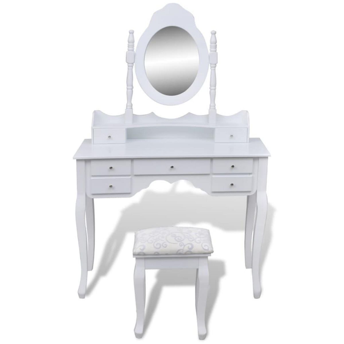 VIDAXL Coiffeuse avec miroir et tabouret 7 tiroirs Blanc
