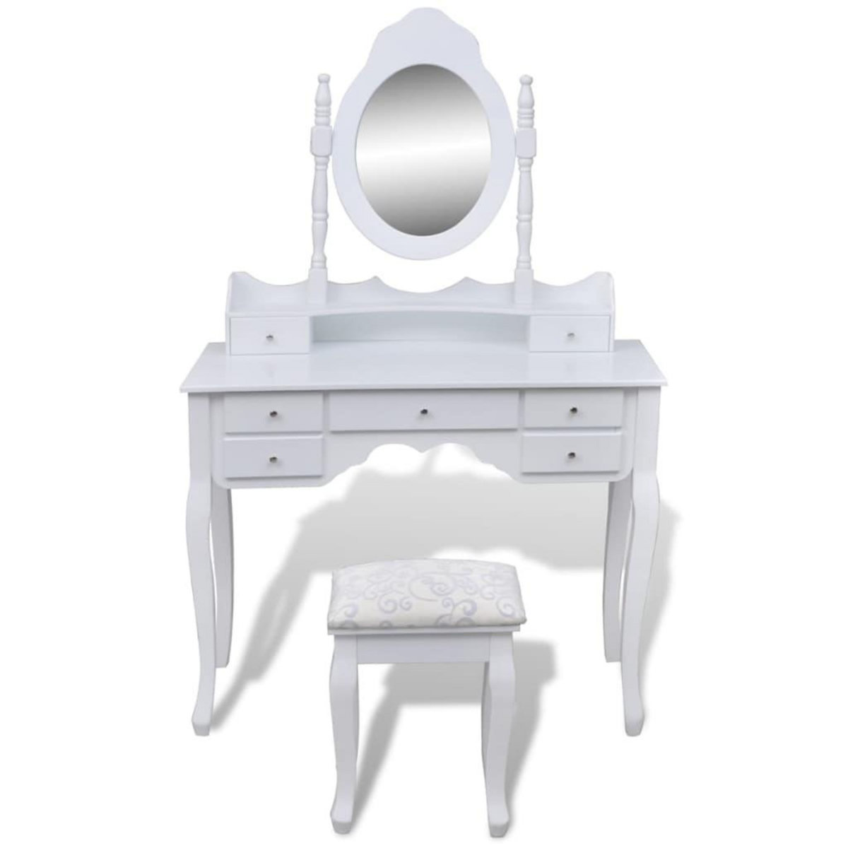 VIDAXL Coiffeuse avec miroir et tabouret 7 tiroirs Blanc