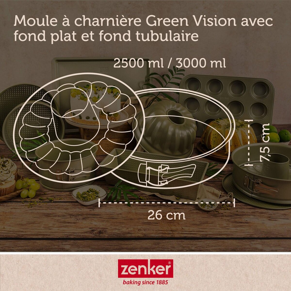 ZENKER Set pâtisserie avec moule à manqué et savarin 26 cm revêtement cire de carnauba, 2 bols à mixer, verre mesureur et spatule Zenker