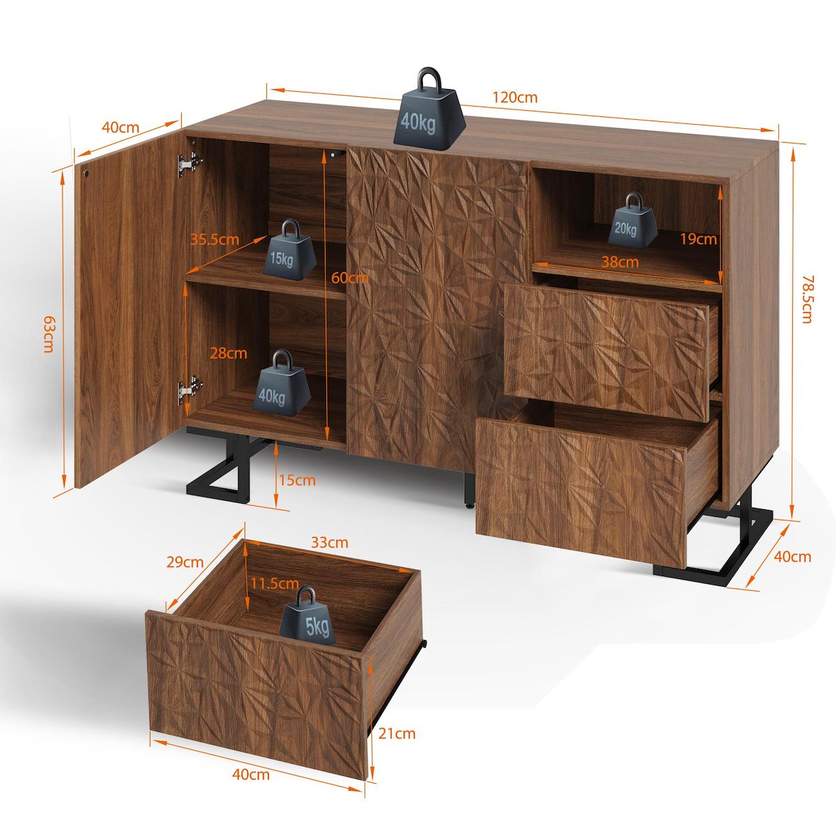 MERAX Buffet 2 porte(s) 2 tiroir(s) - 120 cm marron mdf