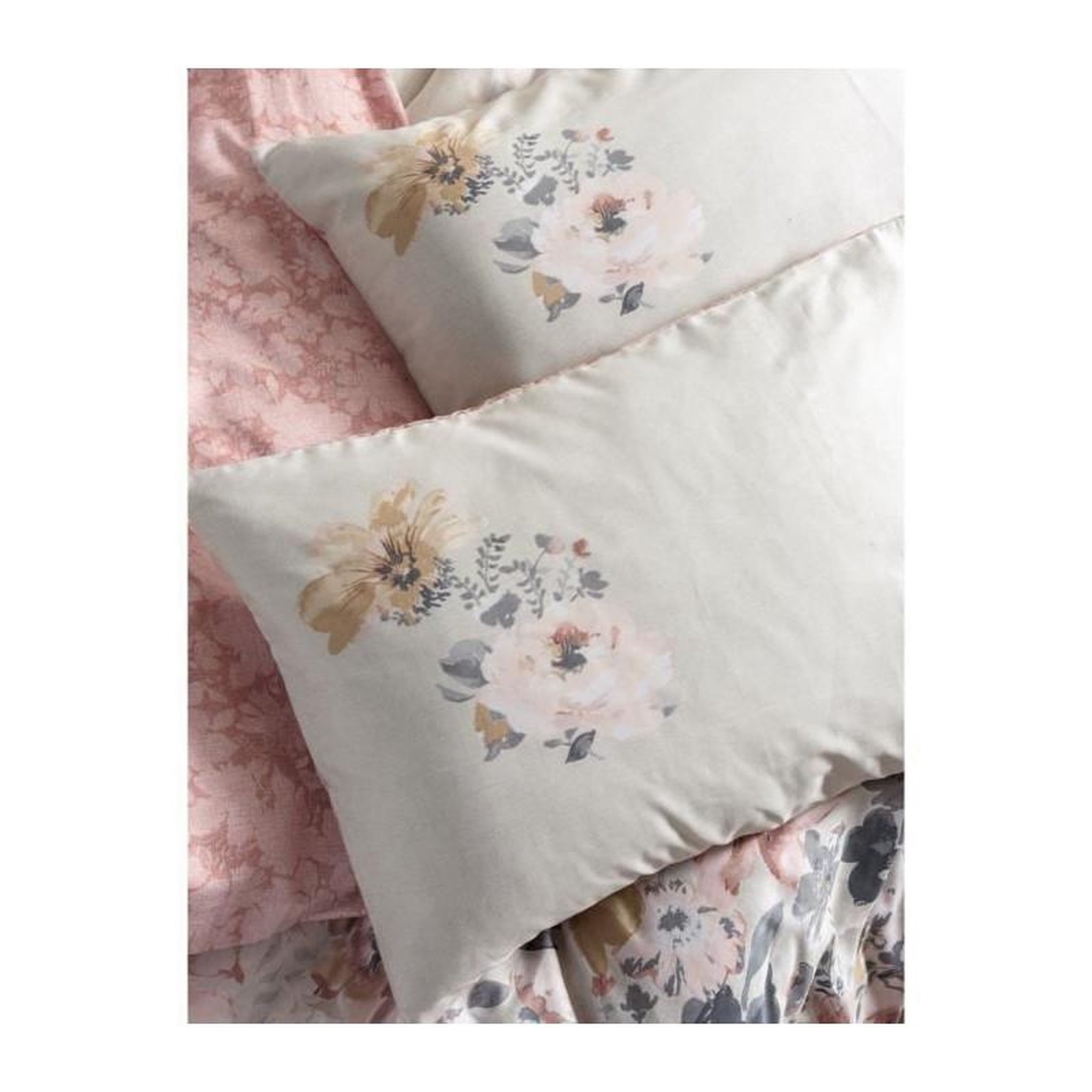 Voir la diapositive 2 : GENERIQUE Parure de lit - 129CTN64605 - 1 housse de couette 220 x 240 cm + 2 taies d'oreiller 60 x 60 cm - Satiné 100% coton - Poudre