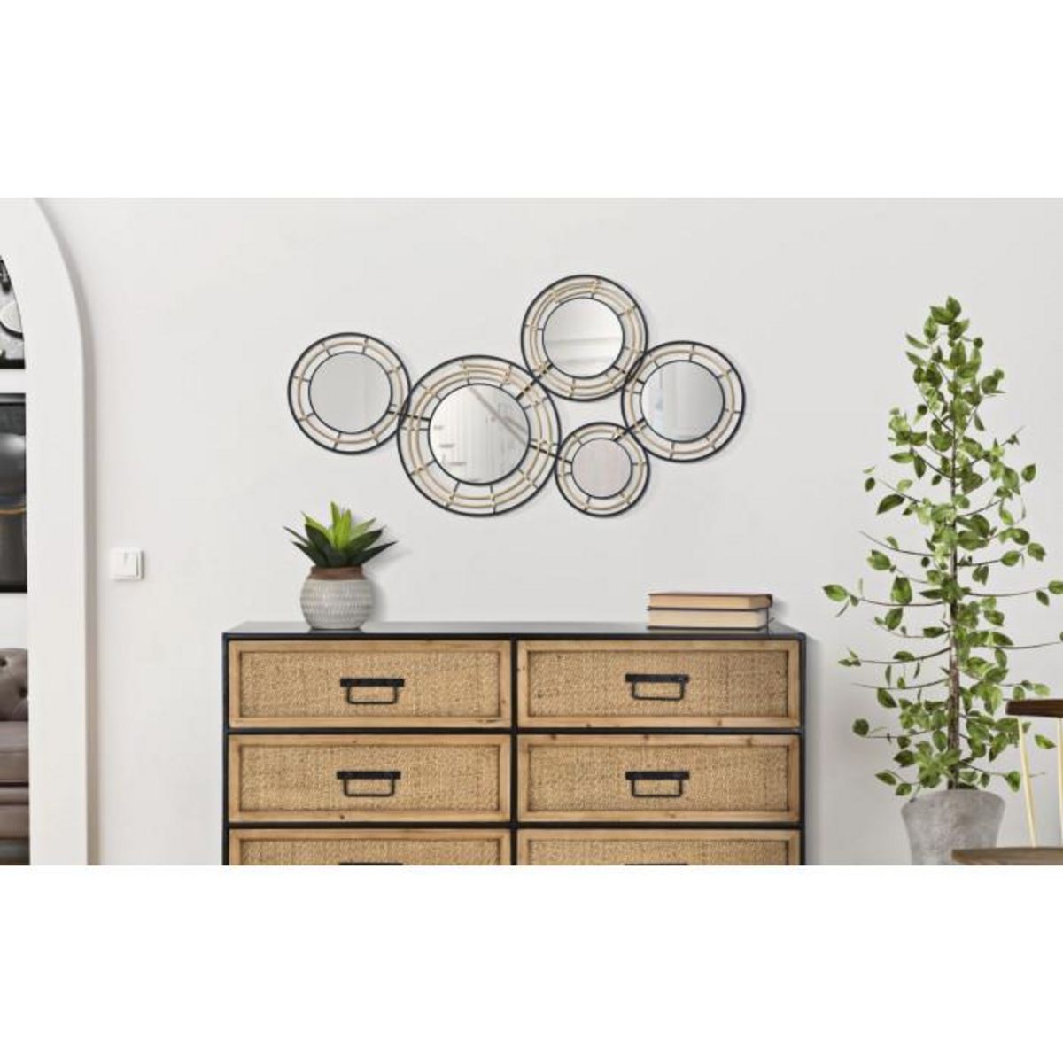 Paris Prix Décoration Murale 5 Miroirs  Oporto  111cm Noir & Marron