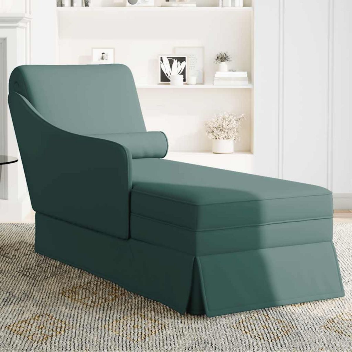 VIDAXL Fauteuil long et traversin accoudoir droit vert fonce velours