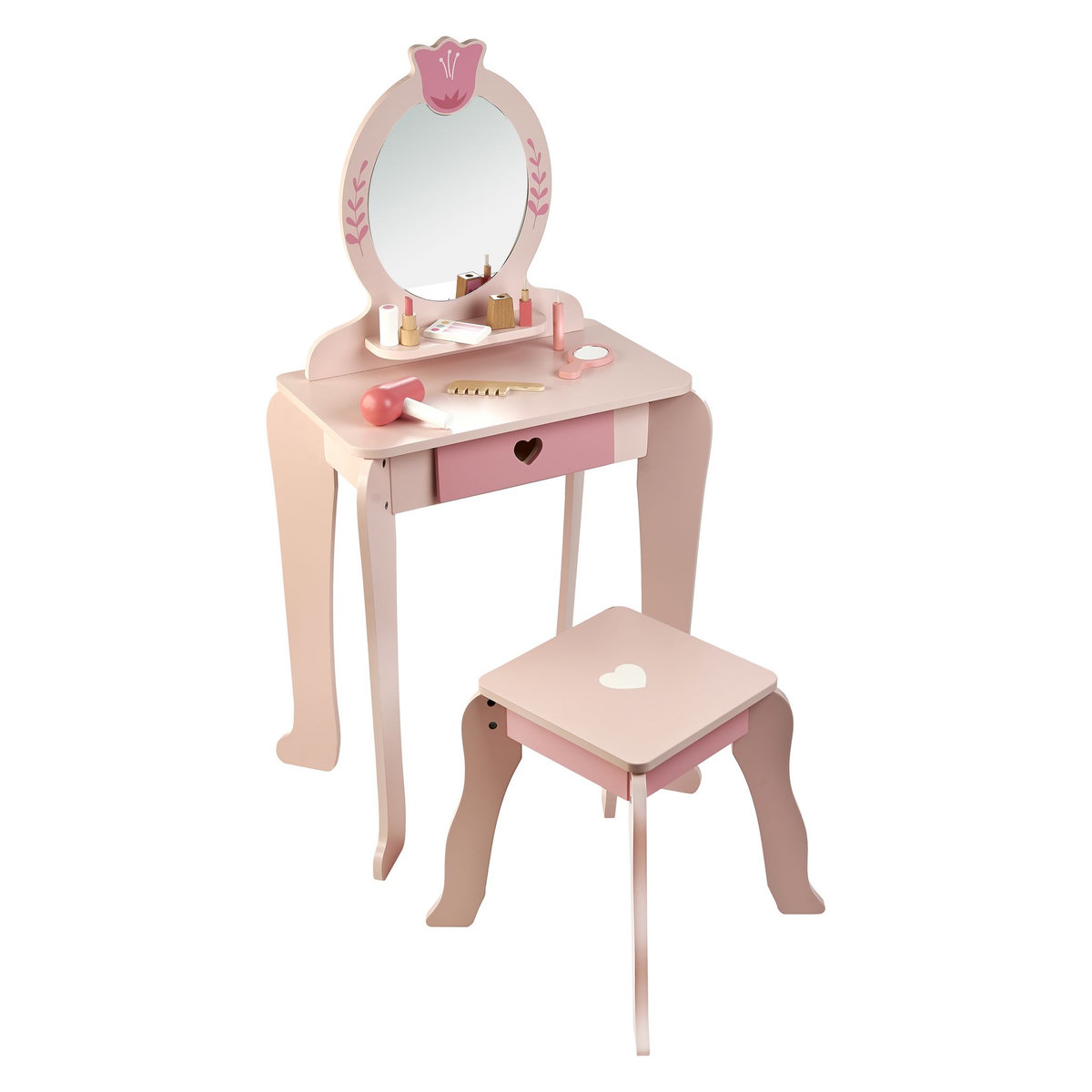 One Two Fun Ensemble coiffeuse et tabouret en bois