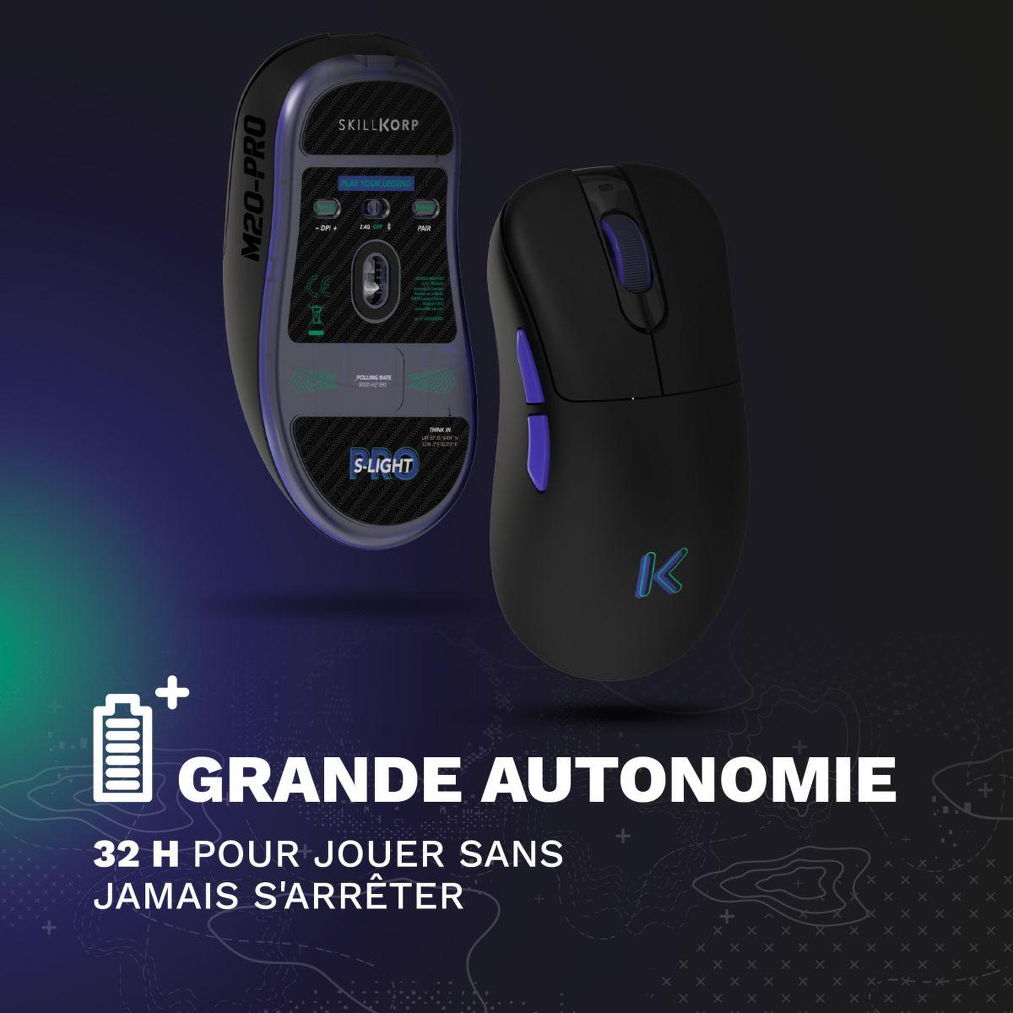 Voir la diapositive 4 : SKILLKORP Souris gamer sans fil m20 pro noir ultimate 8k