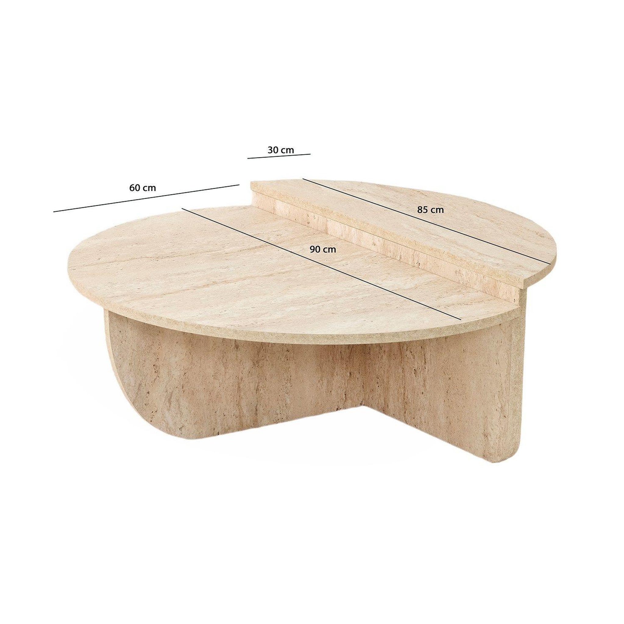 Voir la diapositive 3 : TOILINUX Table basse ronde grand format effet travertin - beige