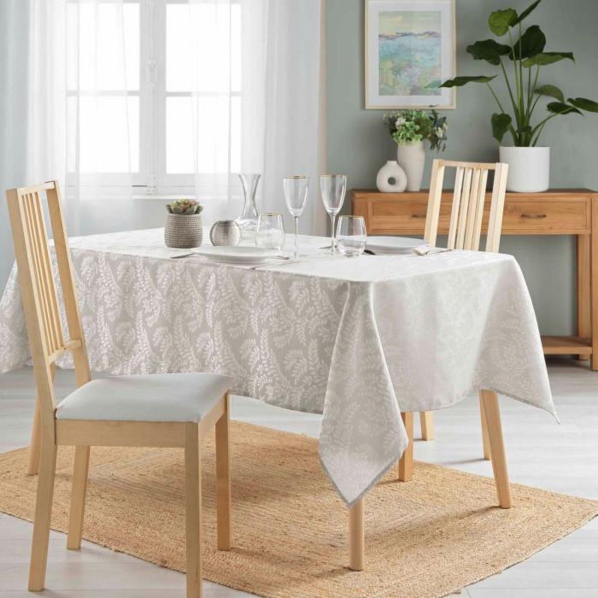 Paris Prix Nappe Jacquard Imprimé  Doriane  140x240cm Taupe