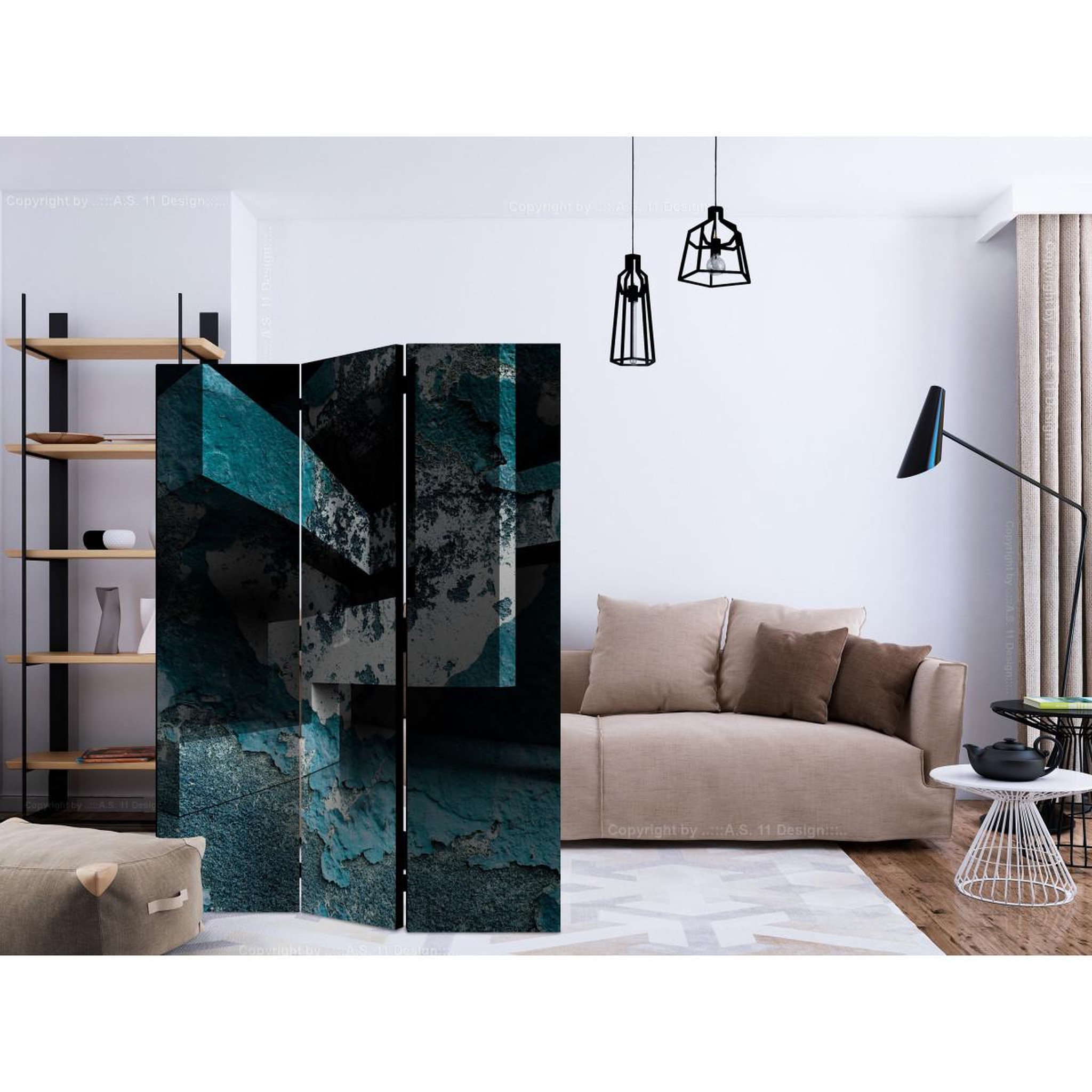Voir la diapositive 2 : Paris Prix Paravent 3 volets  azure geometry  135x172cm