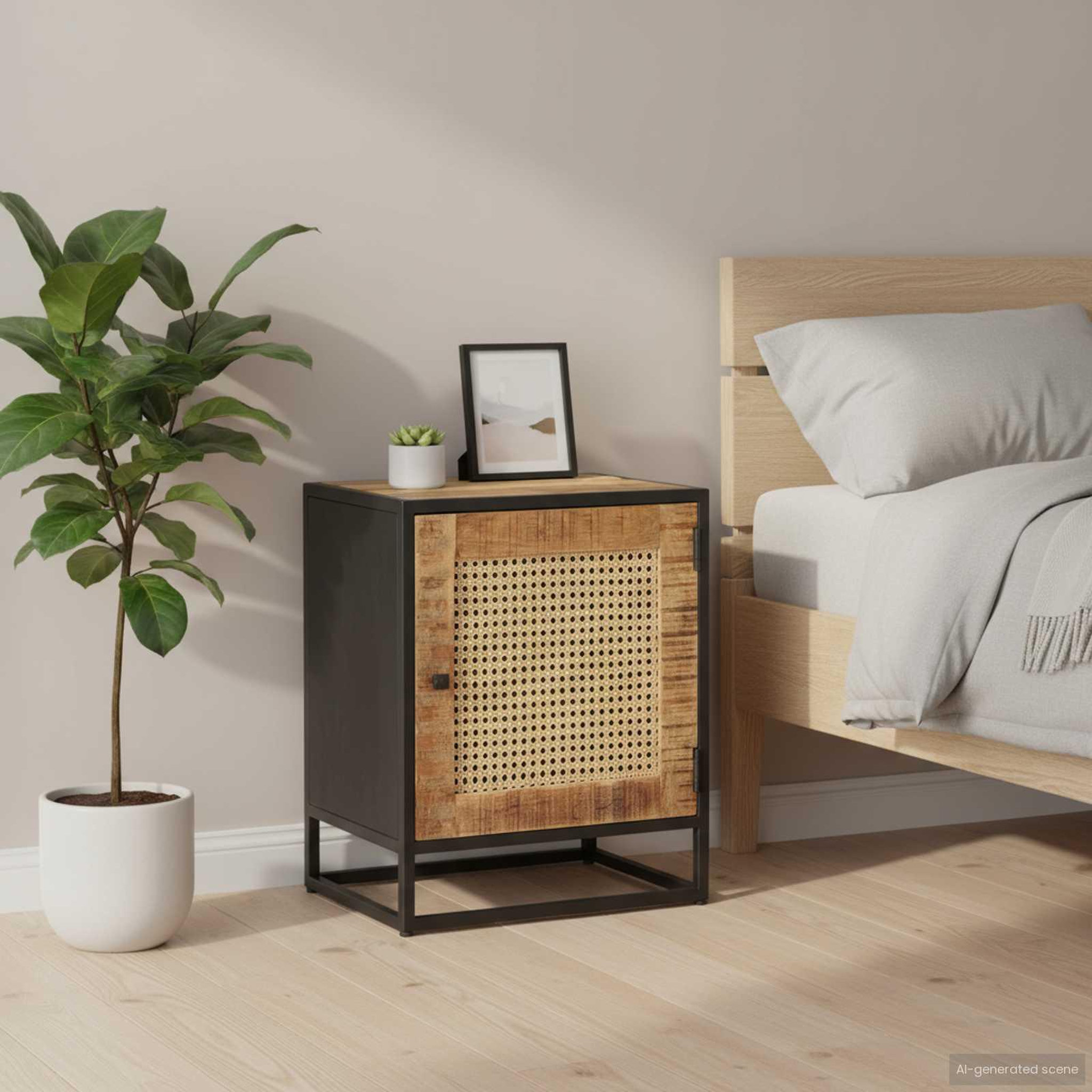 Voir la diapositive 2 : VIDAXL Table de chevet 40x30x50 cm Bois de manguier et canne naturelle