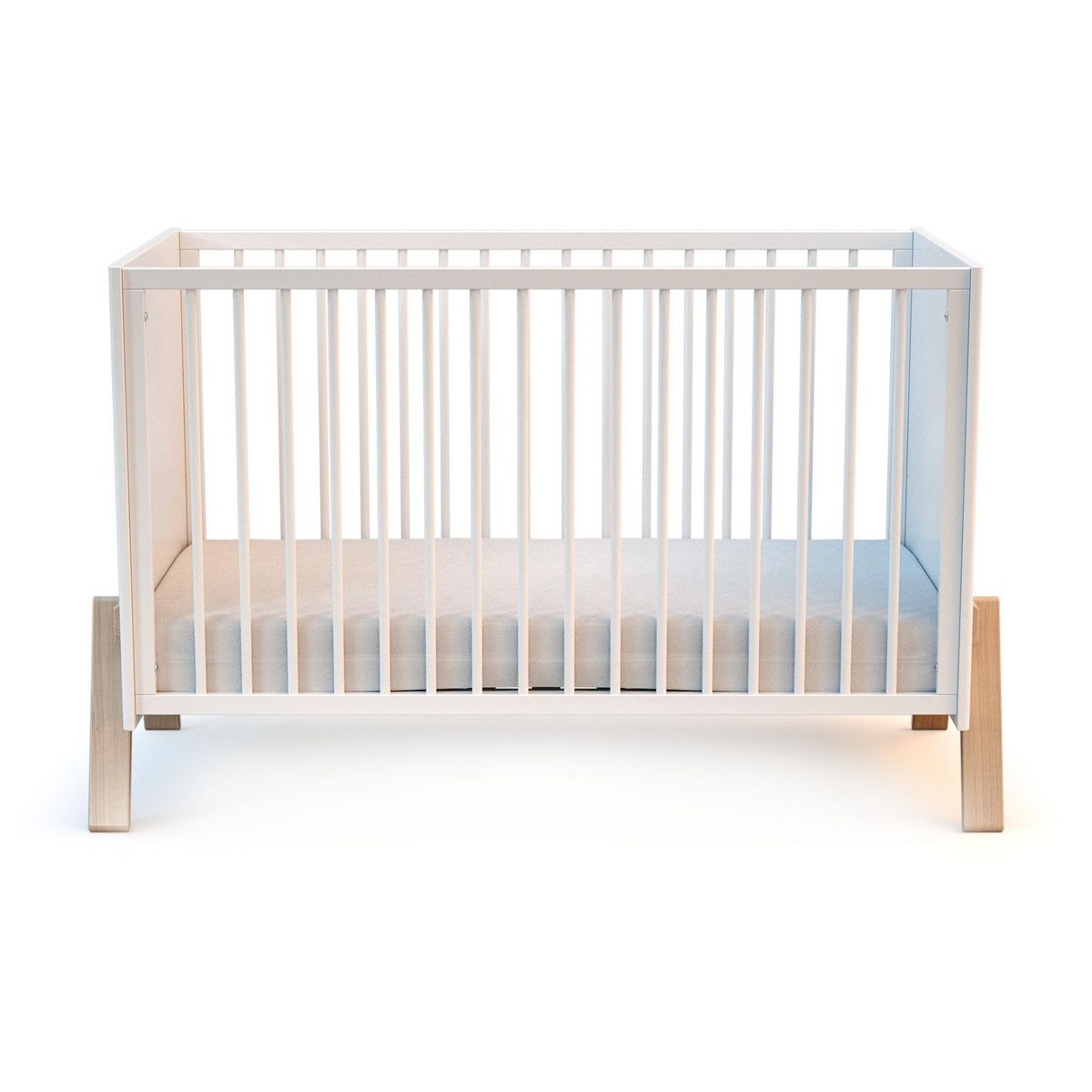 AT4 Lit bébé en bois CANAILLE Winnie Blanc et Hêtre 60 x 120 cm