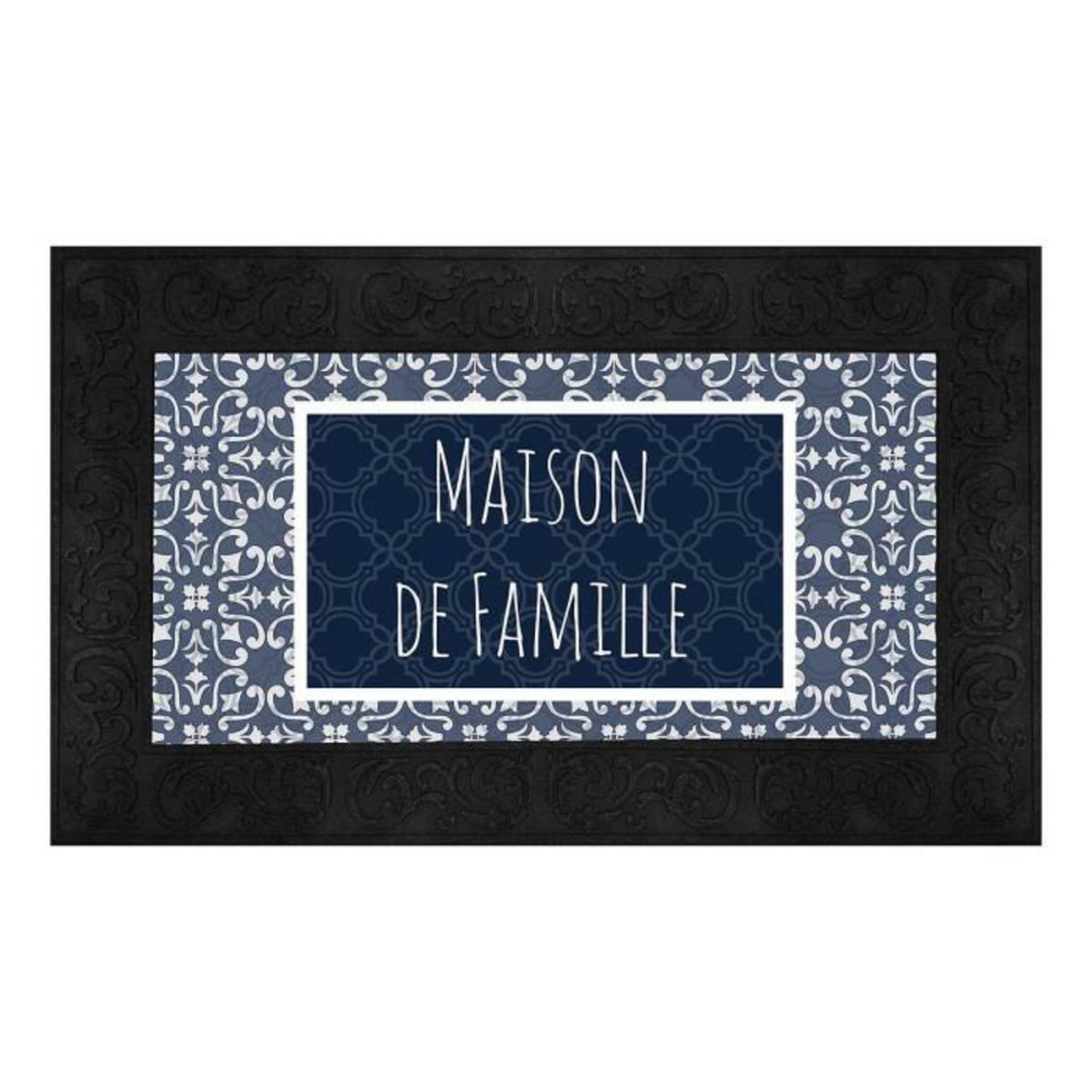 Paris Prix Tapis Relief Imprimé  Eltea  45x75cm Noir & Bleu