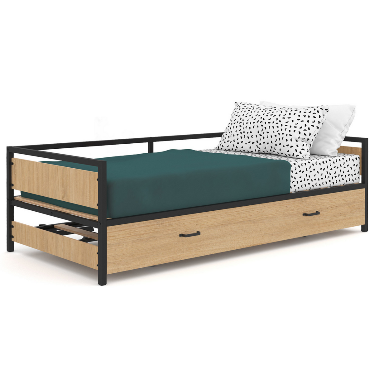 ID MARKET Lit banquette 90 x 190 cm DETROIT convertible 180 x 190 cm style industriel