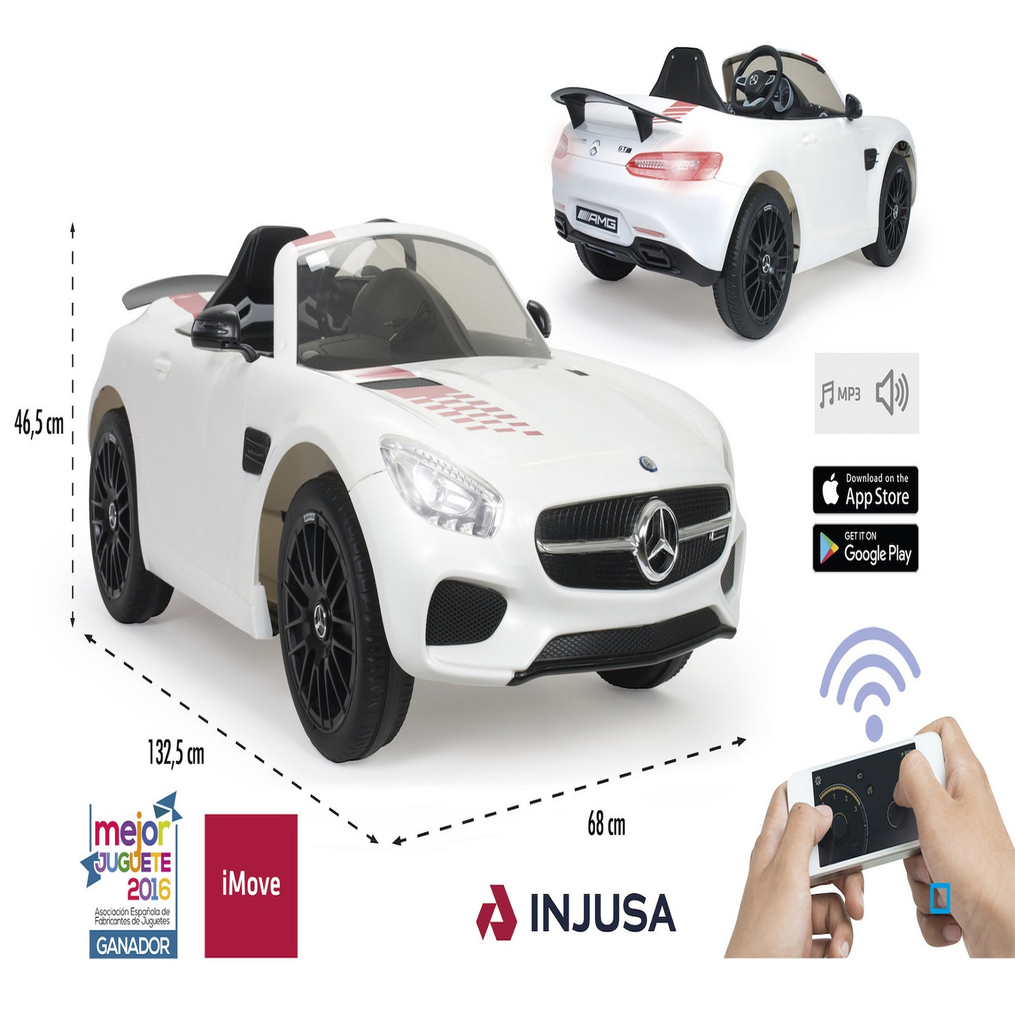 INJUSA Voiture électrique enfant 12V iMove édition spéciale blanche Mercedes Benz AMG GT- S 